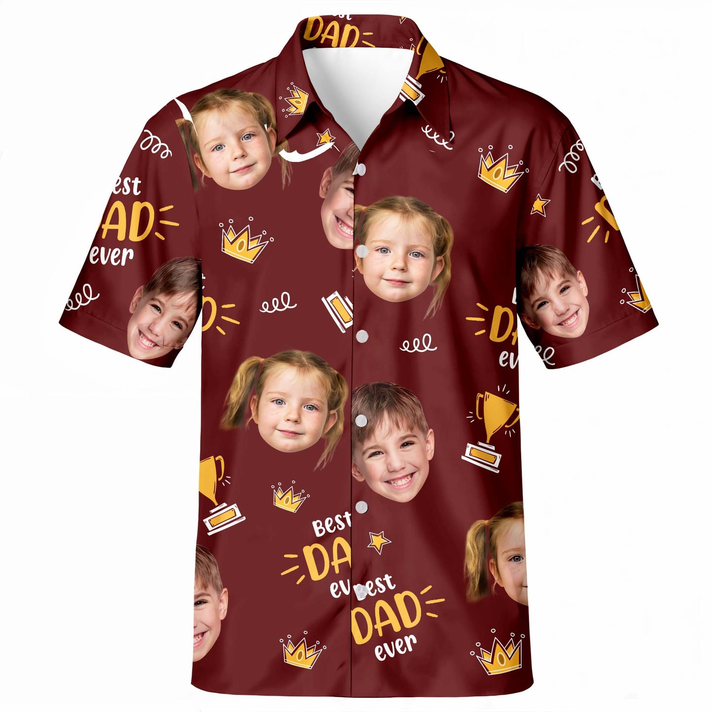 Meilleur papa de tous les temps, couronne et trophée – T-shirt hawaïen unisexe personnalisé – DAD044_HW