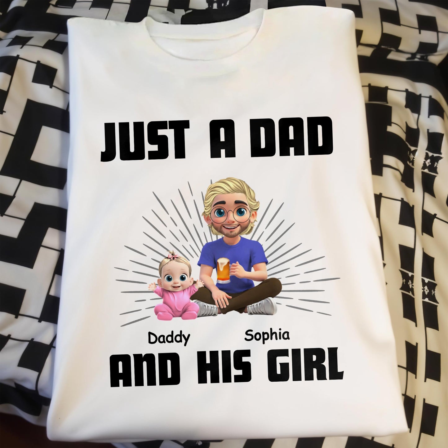 Just A Dad Daddy And His Girl, Dad and Cartoon Daughter - Personalized Custom Unisex T-shirt, Hoodie - DAD057_WBAS
