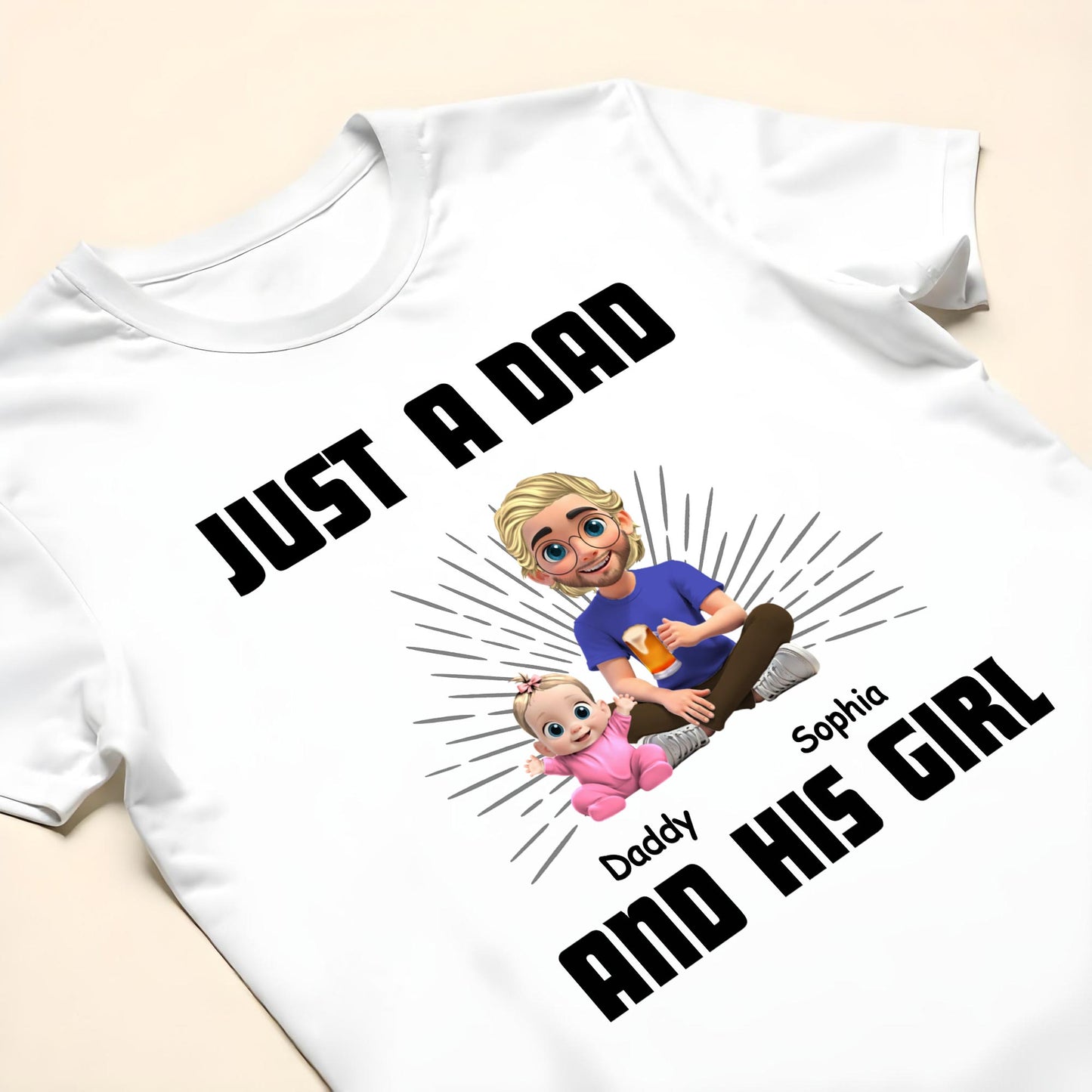 Just A Dad Daddy And His Girl, Dad and Cartoon Daughter - Personalized Custom Unisex T-shirt, Hoodie - DAD057_WBAS