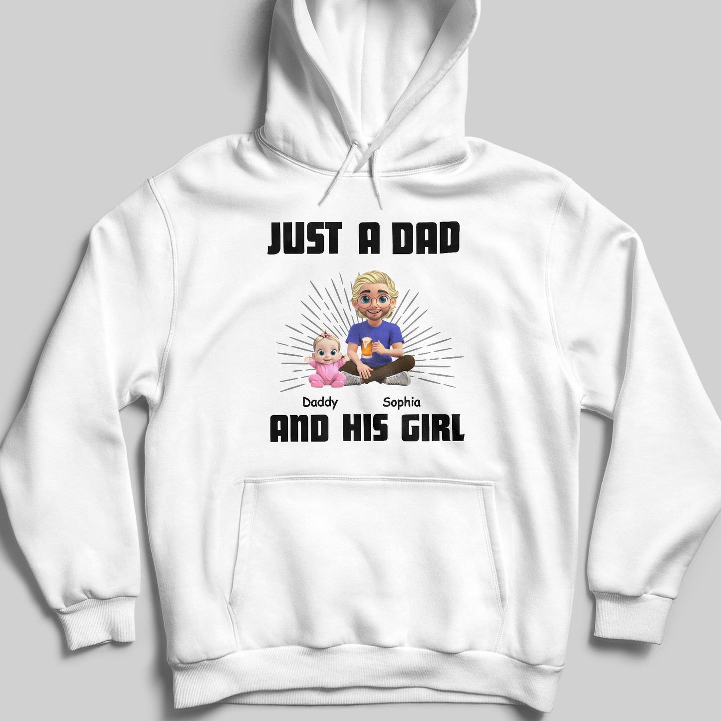 Just A Dad Daddy And His Girl, Dad and Cartoon Daughter - Personalized Custom Unisex T-shirt, Hoodie - DAD057_WBAS