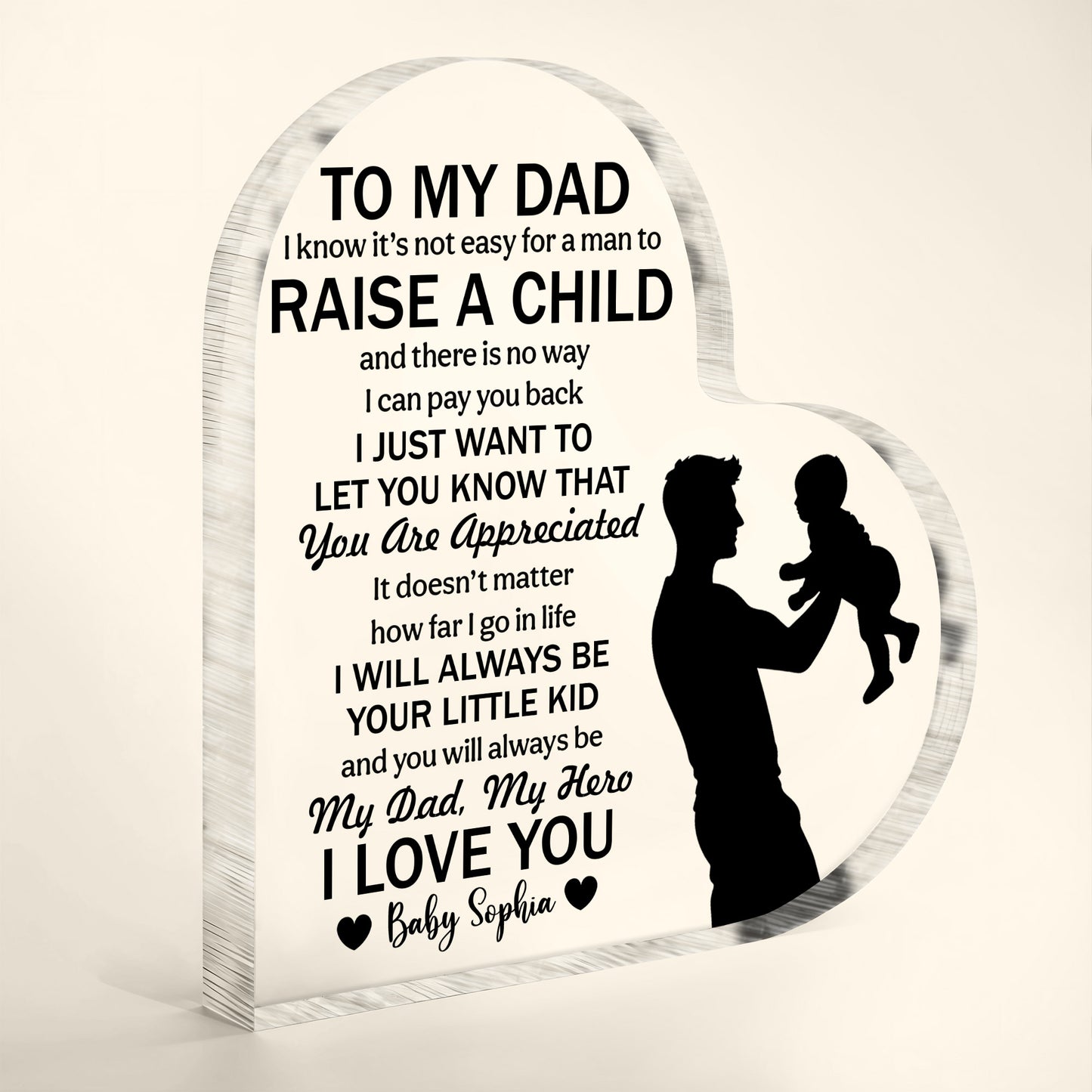 To My Dad, Raise A Child, Father And Child Silhouette And Heart