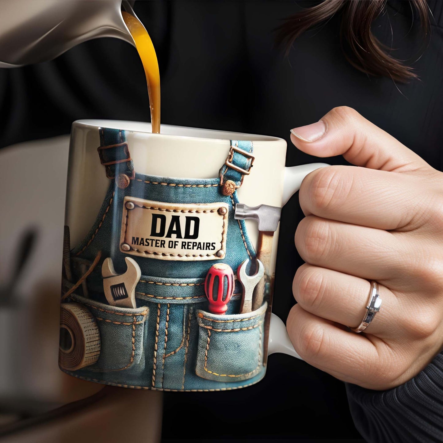 Master of Repairs, Tool Belt, Wrench, Tape Measure - Personalized Custom Coffee Mug - DAD062_MG