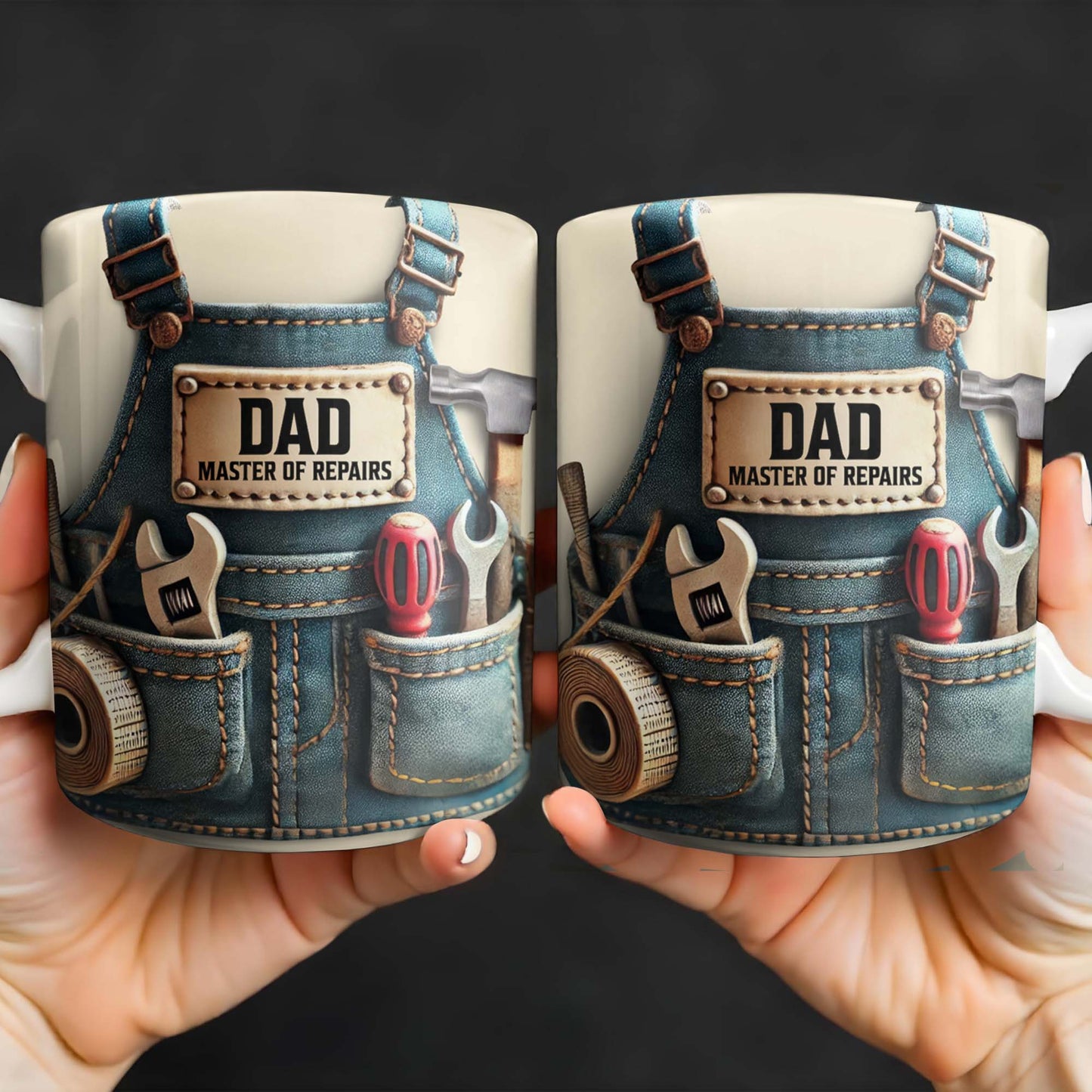 Master of Repairs, Tool Belt, Wrench, Tape Measure - Personalized Custom Coffee Mug - DAD062_MG