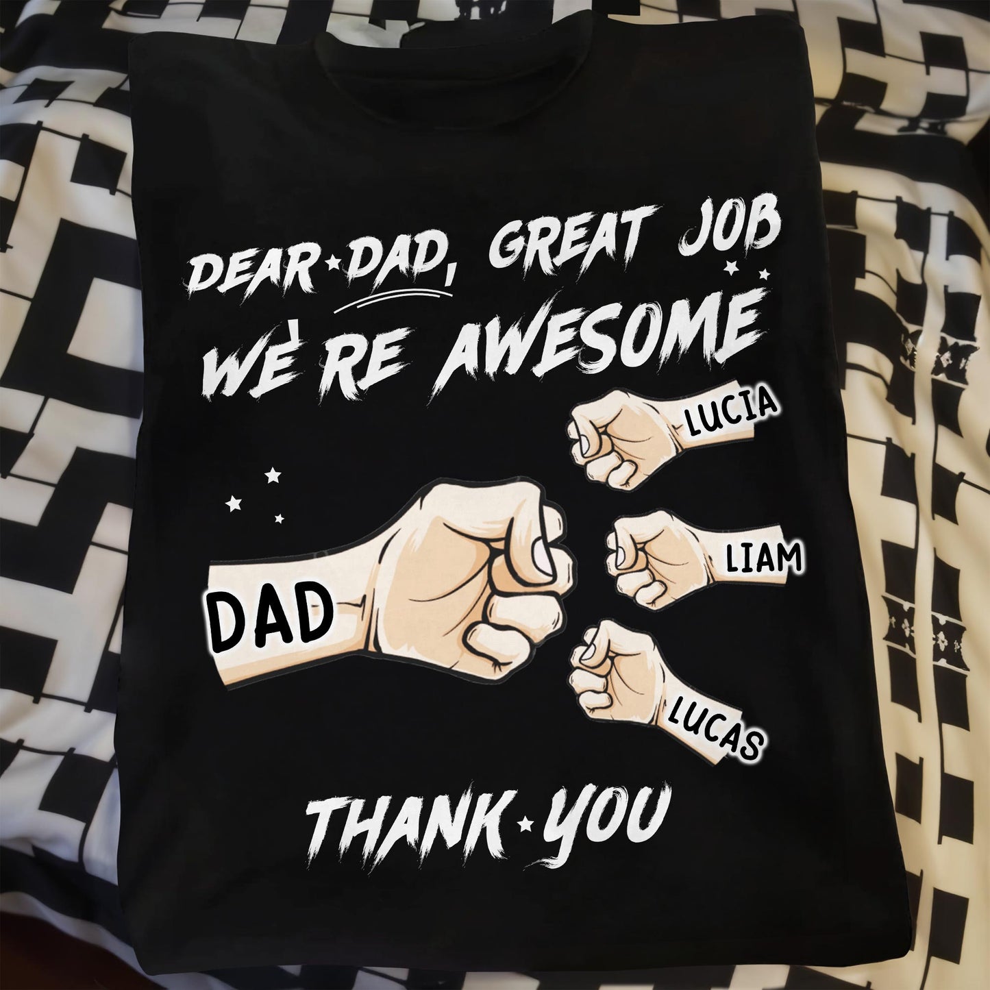 Dear Dad, Great Job We're Awesome Thank You, Pointing Fingers and Stars