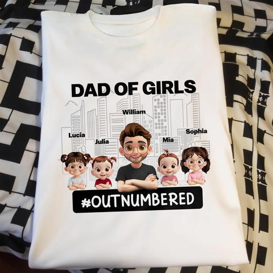 Dad Of Girls #Outnumbered, Cartoon Characters And Cityscape
