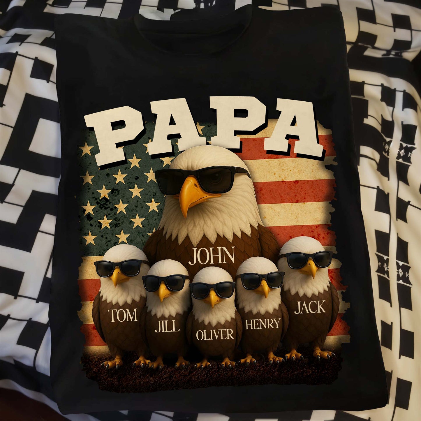 Papa, Eagle and American Flag - Personalized Custom Unisex T-shirt, Hoodie - DAD082_BBAS