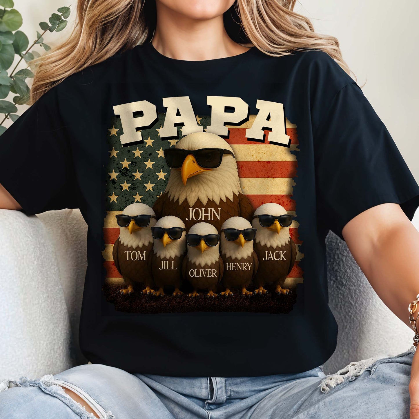 Papa, Eagle and American Flag - Personalized Custom Unisex T-shirt, Hoodie - DAD082_BBAS