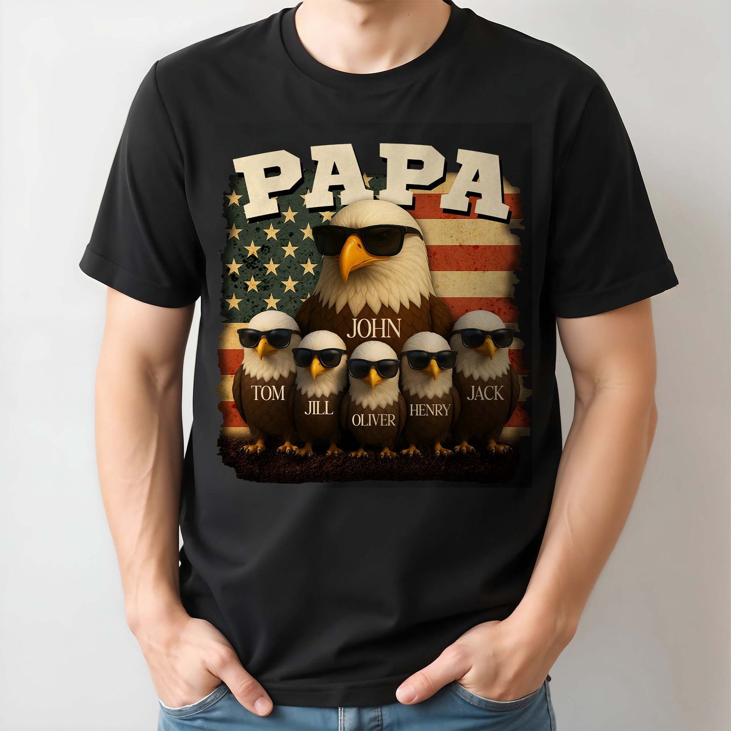 Papa, Eagle and American Flag - Personalized Custom Unisex T-shirt, Hoodie - DAD082_BBAS