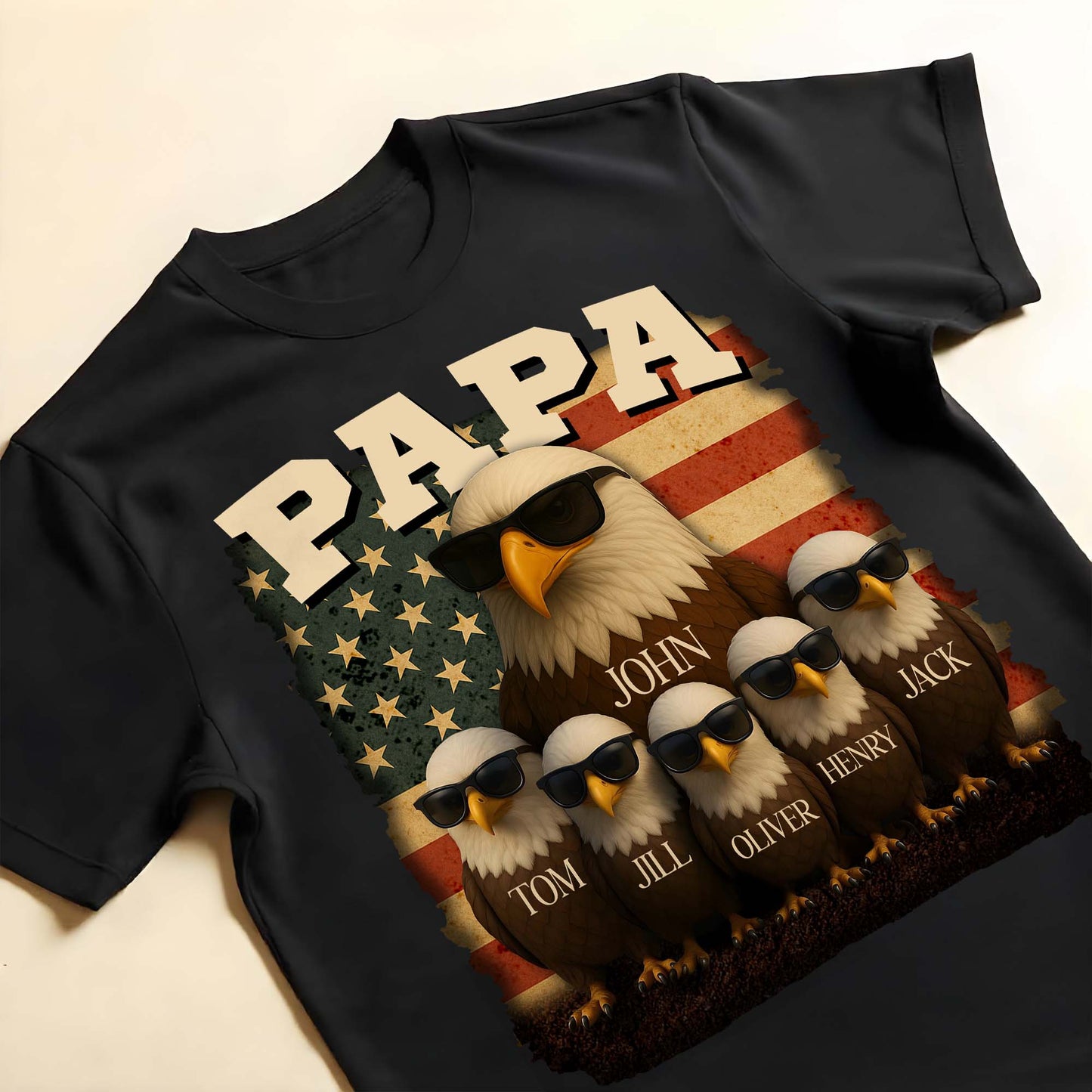 Papa, Eagle and American Flag - Personalized Custom Unisex T-shirt, Hoodie - DAD082_BBAS
