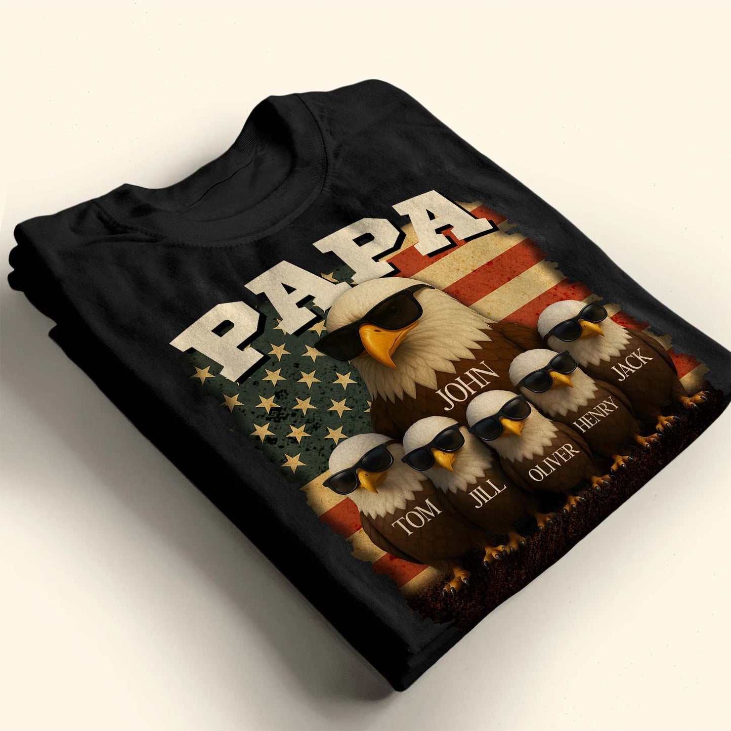 Papa, Eagle and American Flag - Personalized Custom Unisex T-shirt, Hoodie - DAD082_BBAS
