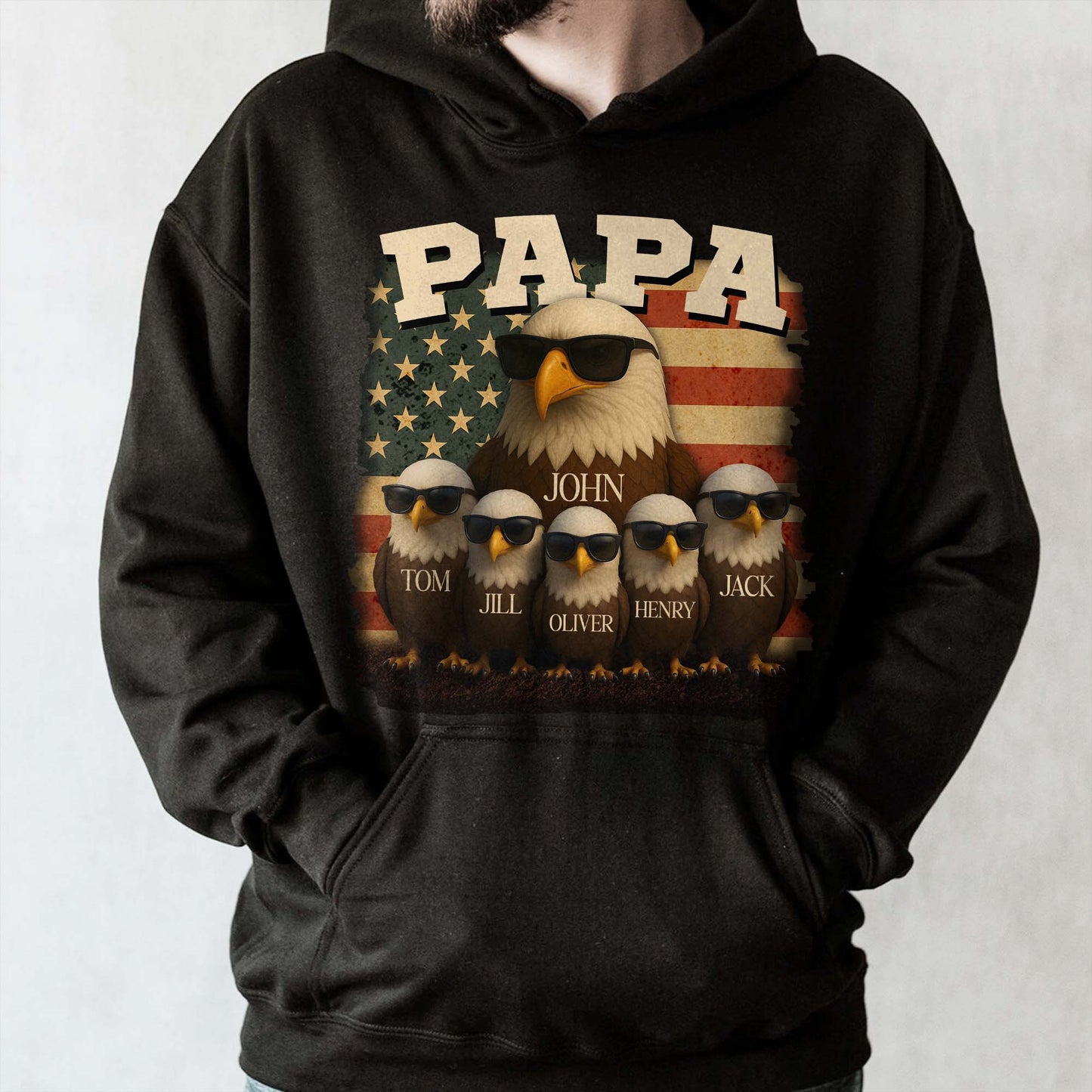Papa, Eagle and American Flag - Personalized Custom Unisex T-shirt, Hoodie - DAD082_BBAS