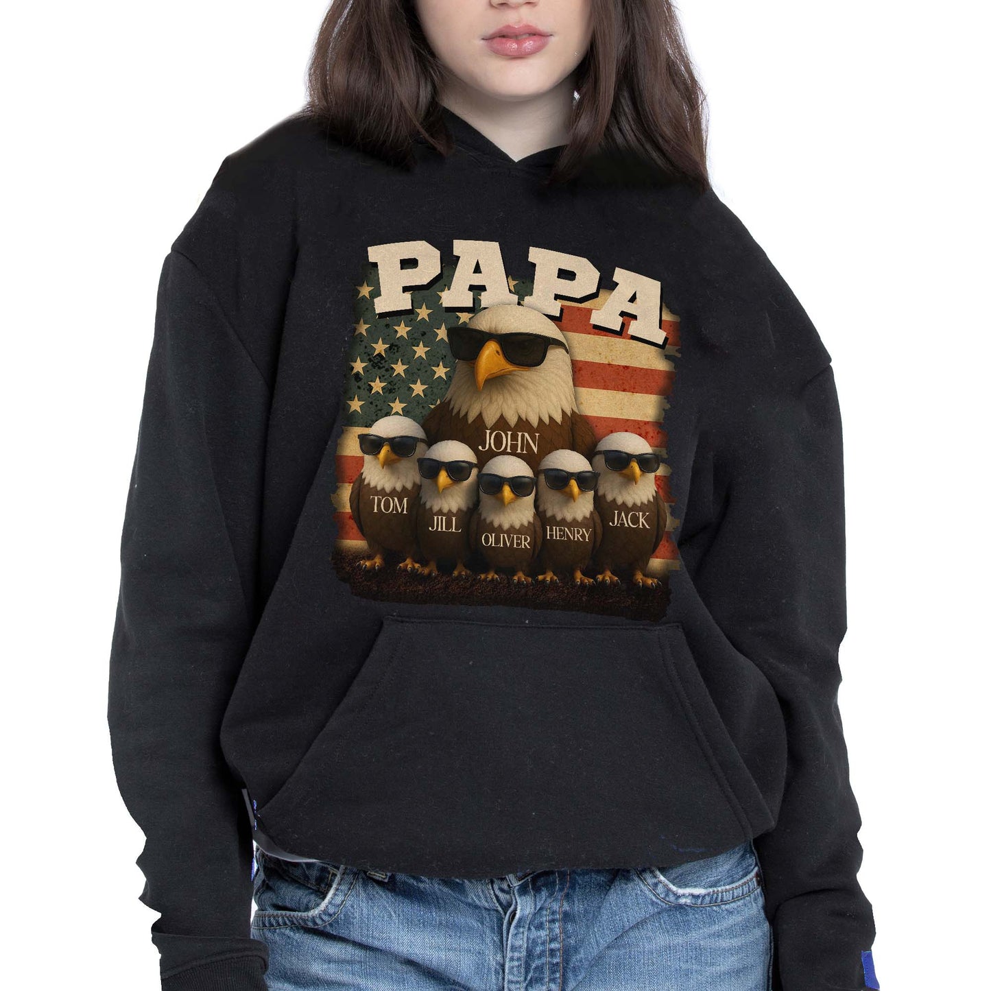Papa, Eagle and American Flag - Personalized Custom Unisex T-shirt, Hoodie - DAD082_BBAS