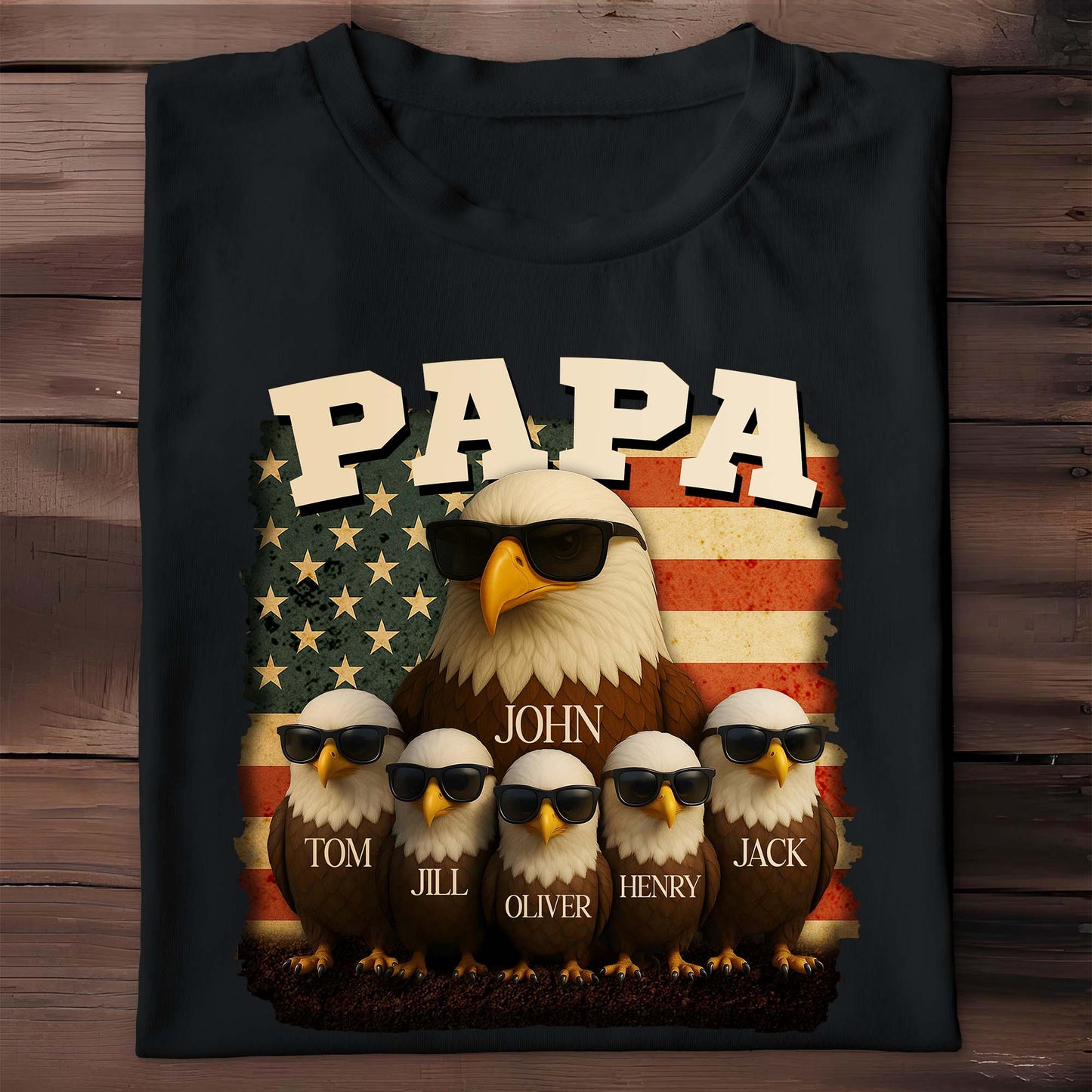 Papa, Eagle and American Flag - Personalized Custom Unisex T-shirt, Hoodie - DAD082_BBAS