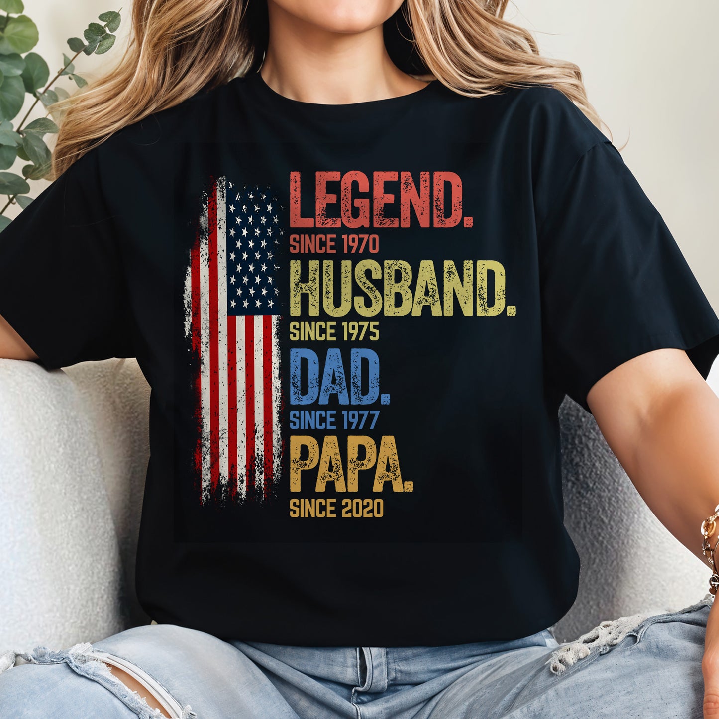 Legend Husband, Dad, Papa T-shirt With American Flag