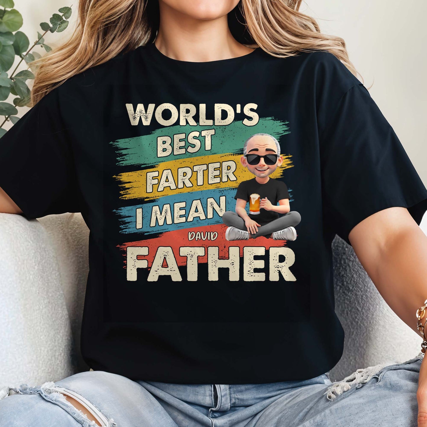 World's Best Farter I Mean Father, Text and Cartoon Character