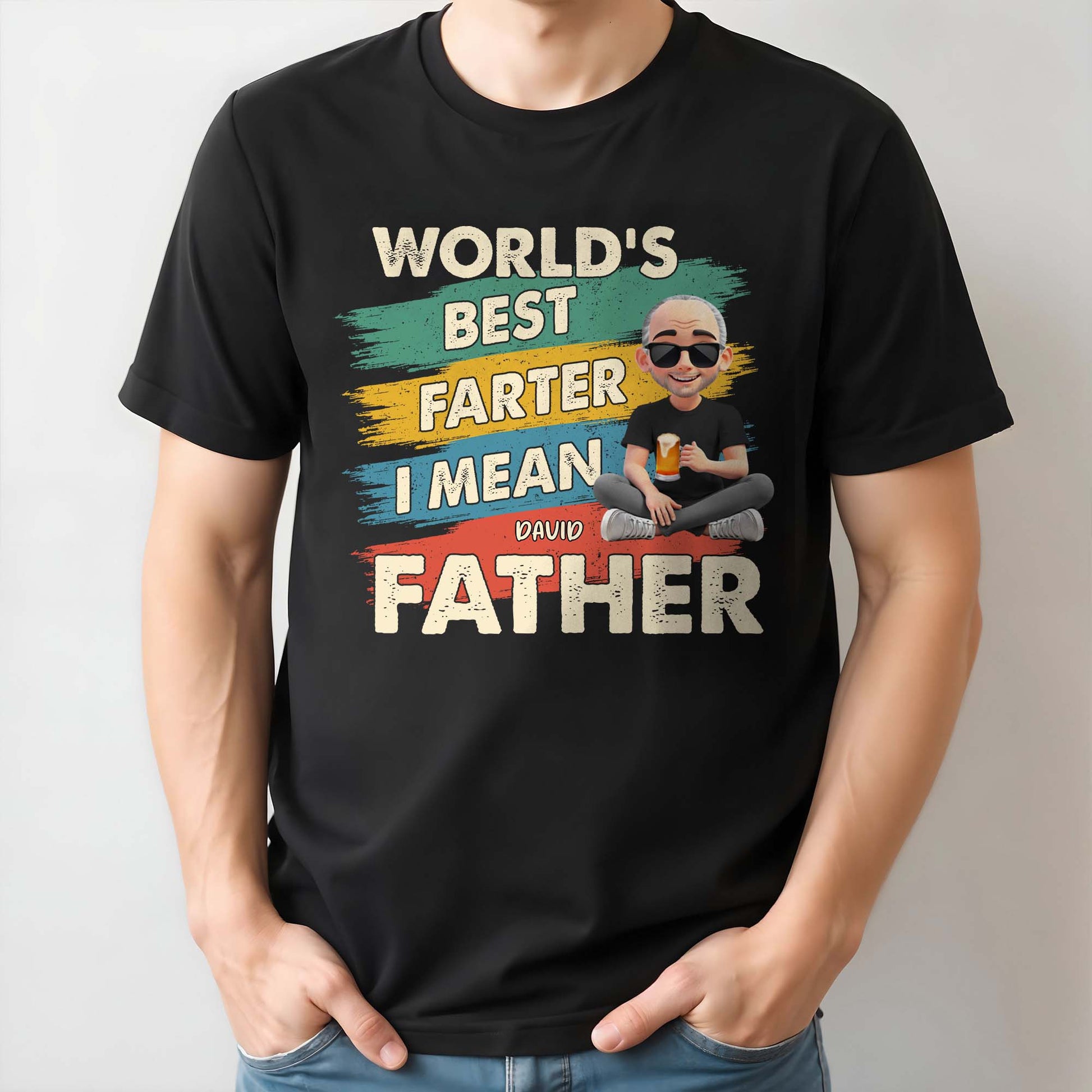 World's Best Farter I Mean Father, Text and Cartoon Character