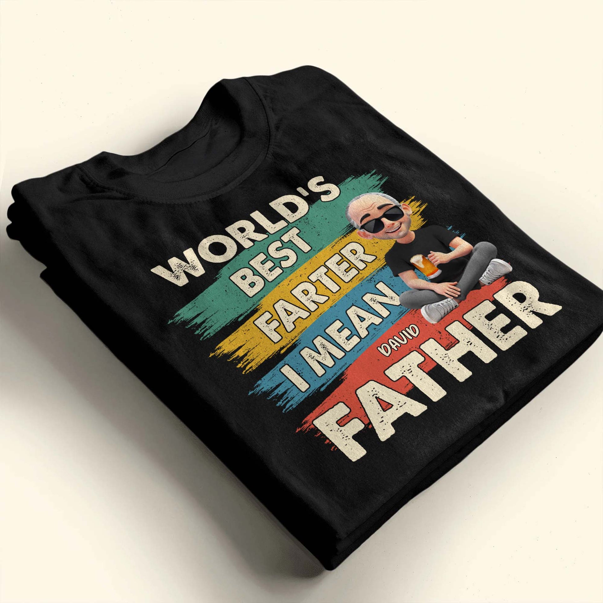 World's Best Farter I Mean Father, Text and Cartoon Character