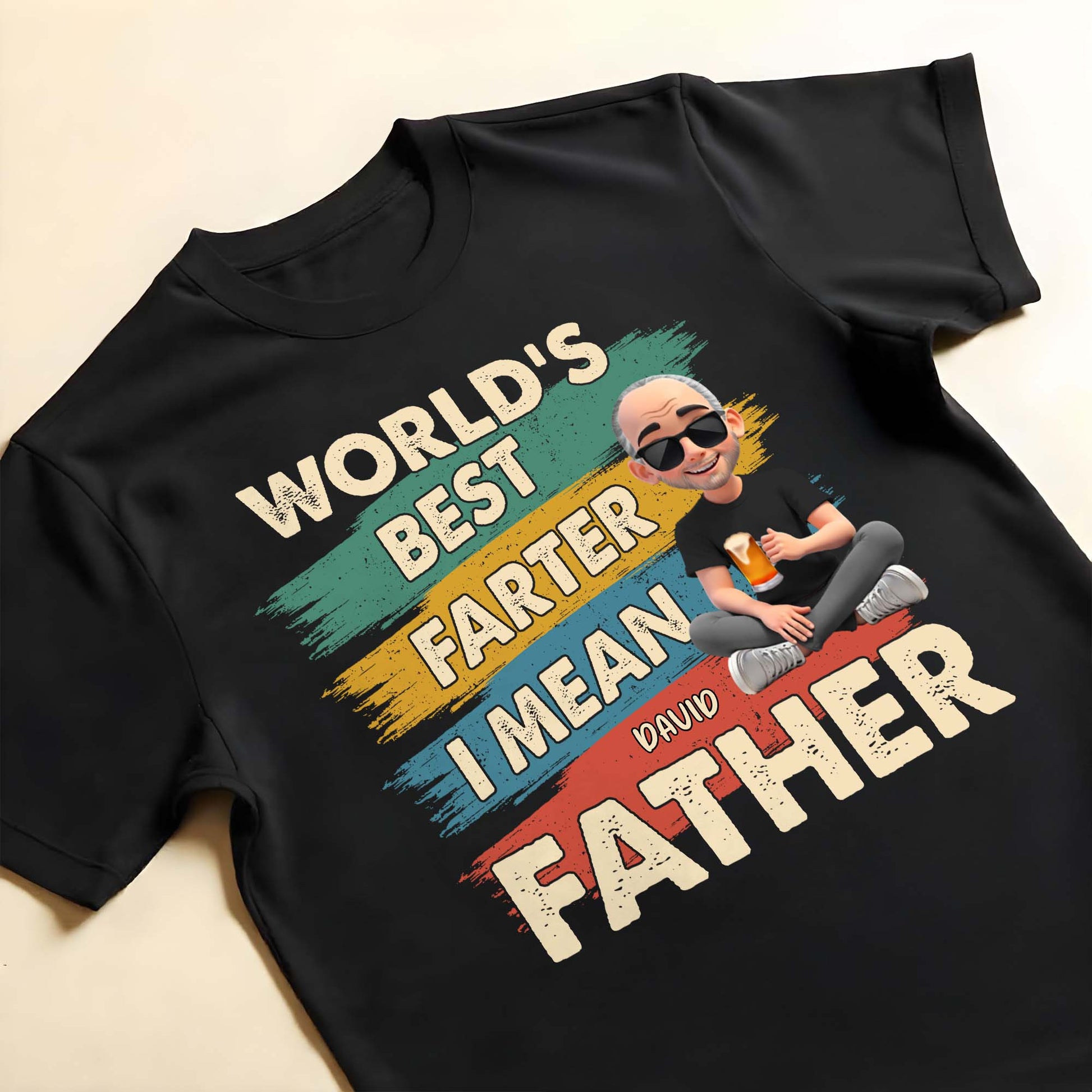 World's Best Farter I Mean Father, Text and Cartoon Character