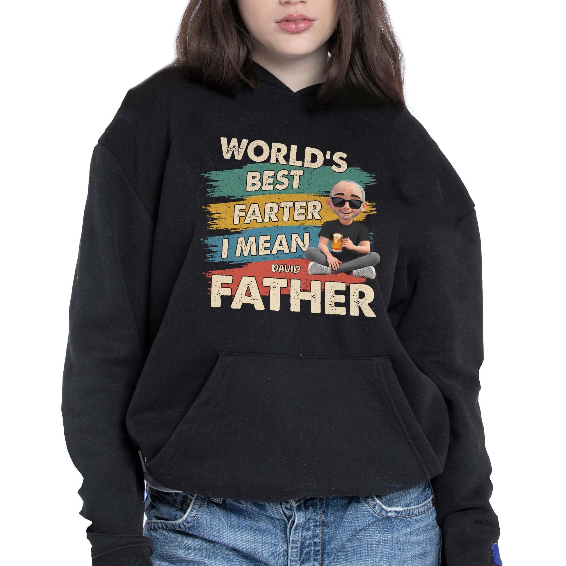 World's Best Farter I Mean Father, Text and Cartoon Character