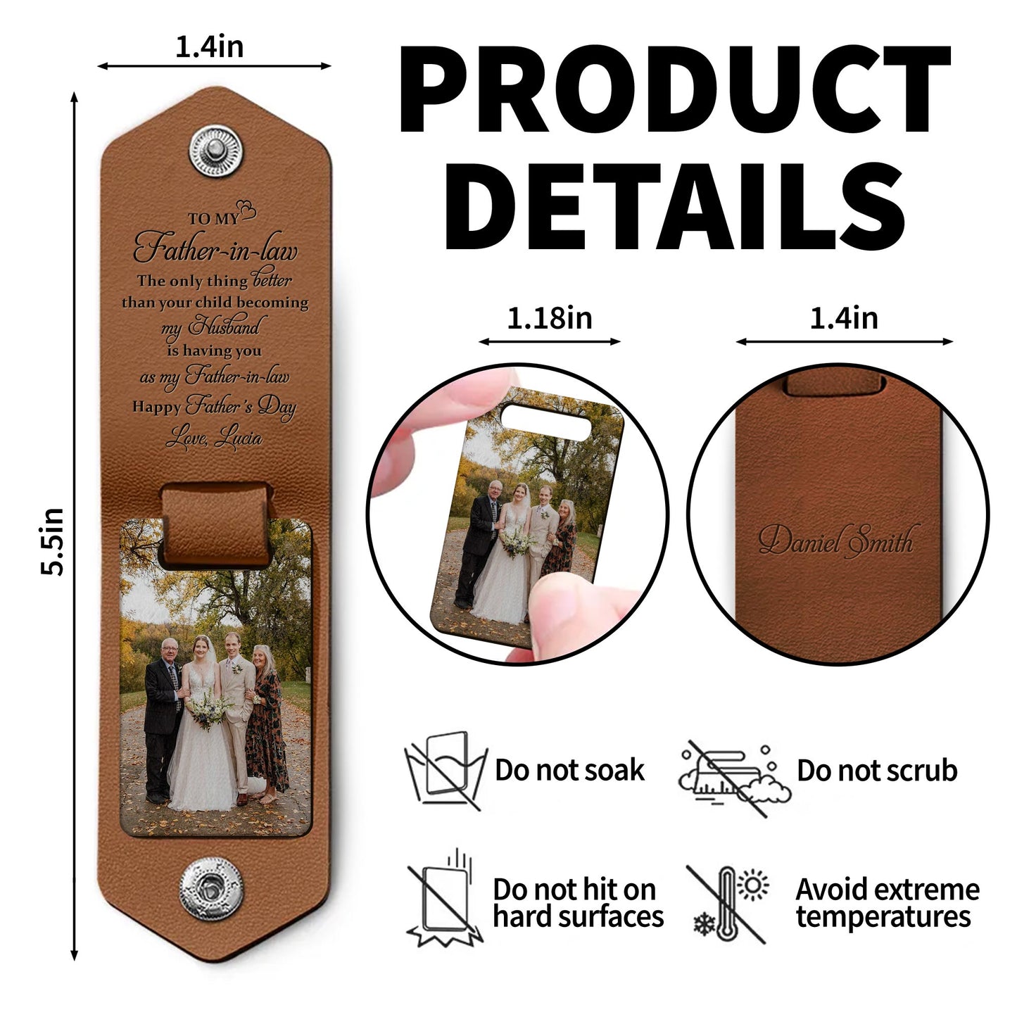 To My Father-in-law, The only thing better, Wedding Photo Leather Keychain