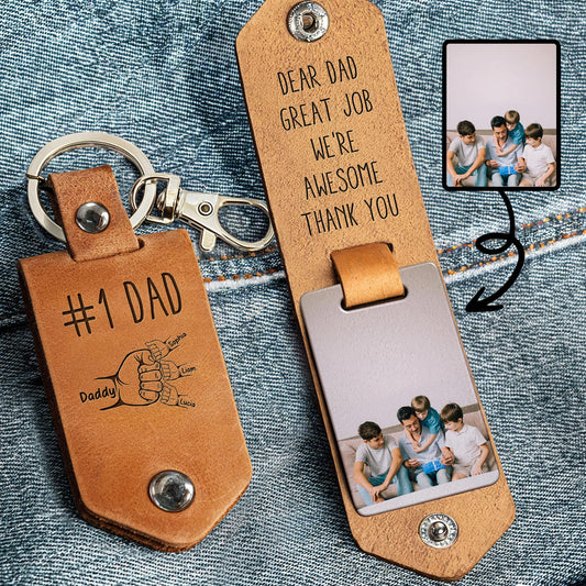 Dear Dad, Great Job We're Awesome Thank You, Keychain With Photo Insert