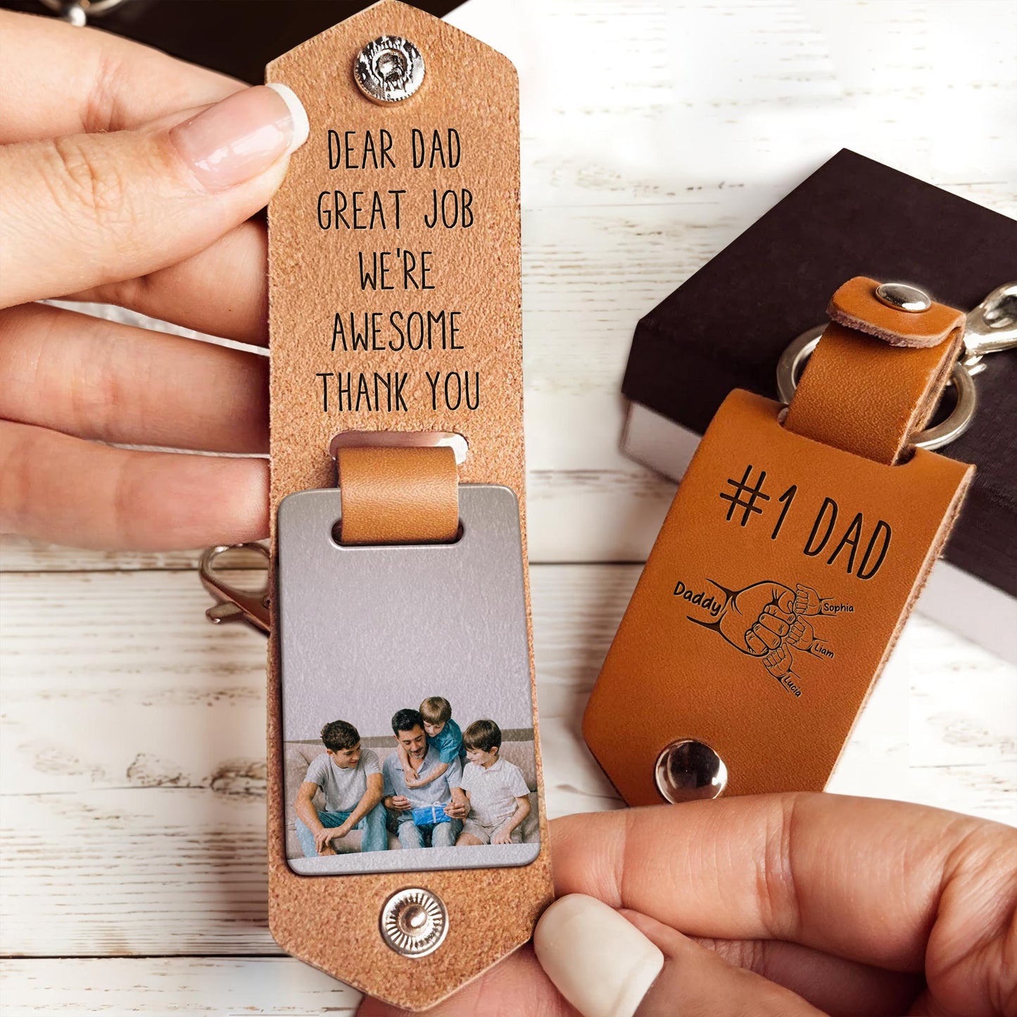 Dear Dad, Great Job We're Awesome Thank You, Keychain With Photo Insert