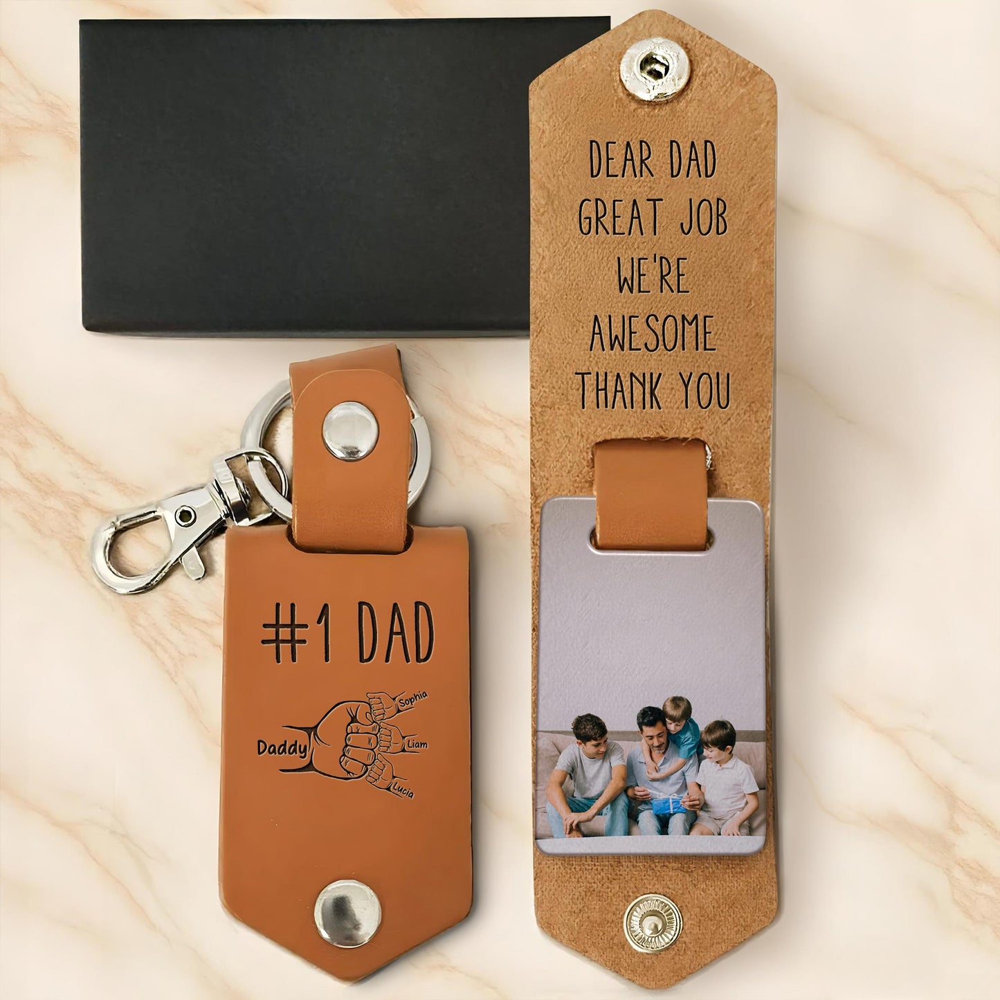 Dear Dad, Great Job We're Awesome Thank You, Keychain With Photo Insert