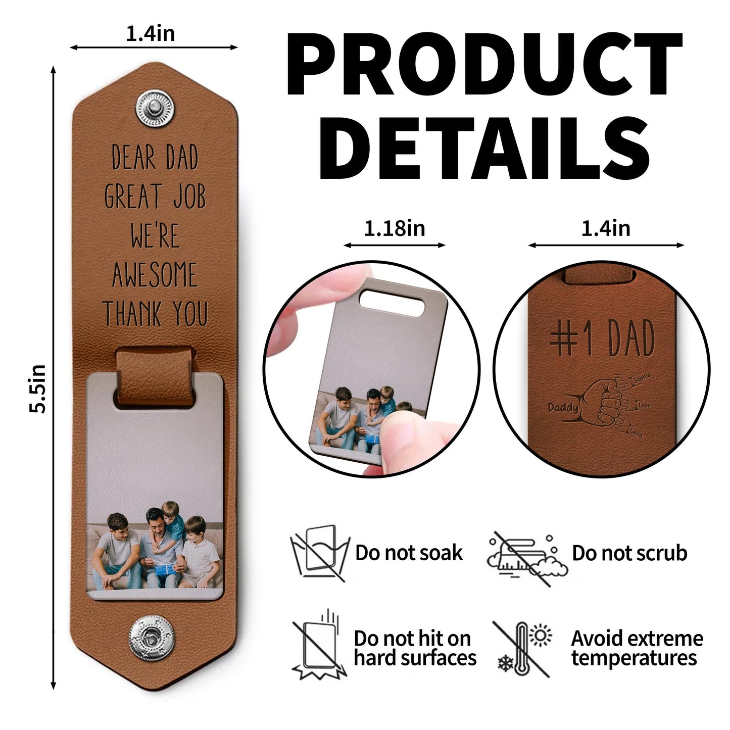 Dear Dad, Great Job We're Awesome Thank You, Keychain With Photo Insert