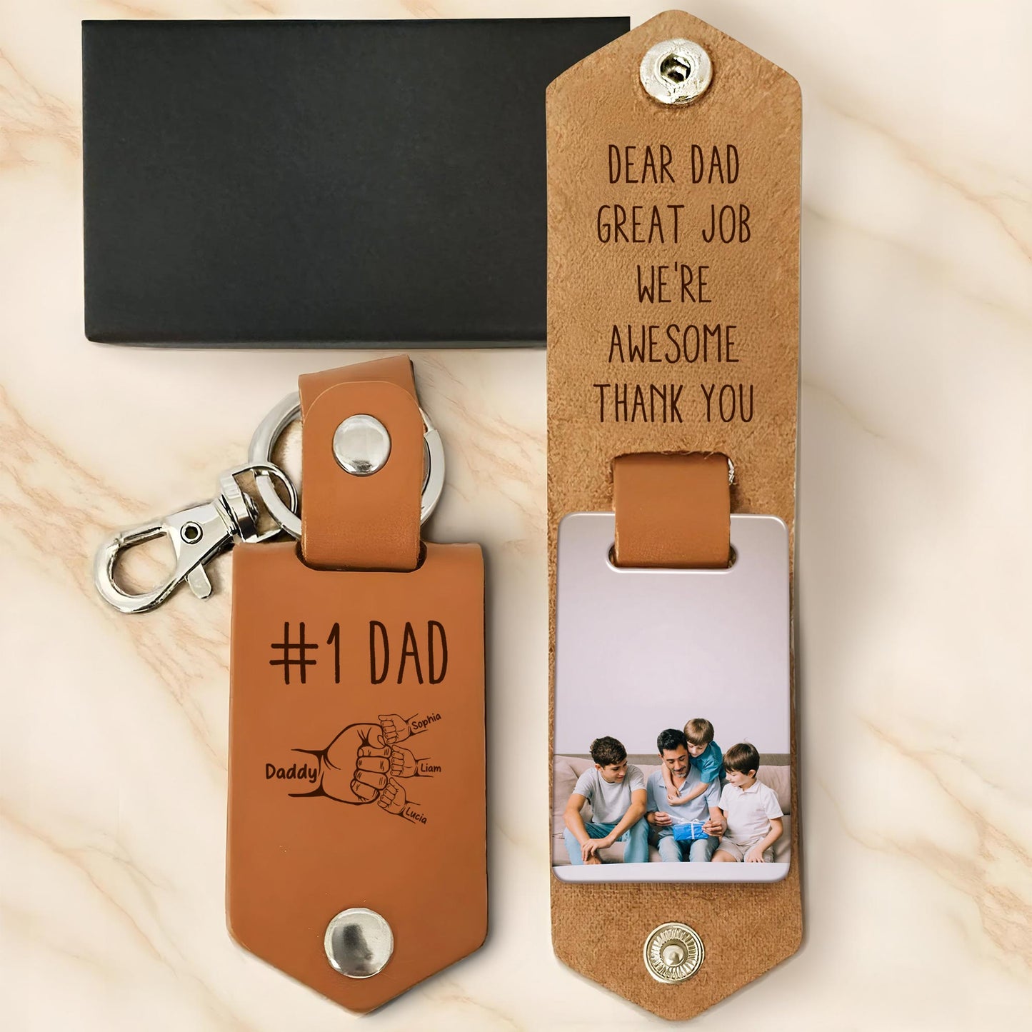Dear Dad, Great Job We're Awesome Thank You, Keychain With Photo Insert