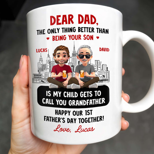 Dear Dad, The Only Thing Better Than Being Your Son, Cartoon Characters and City Skyline - Personalized Custom Coffee Mug - DAD106_MG
