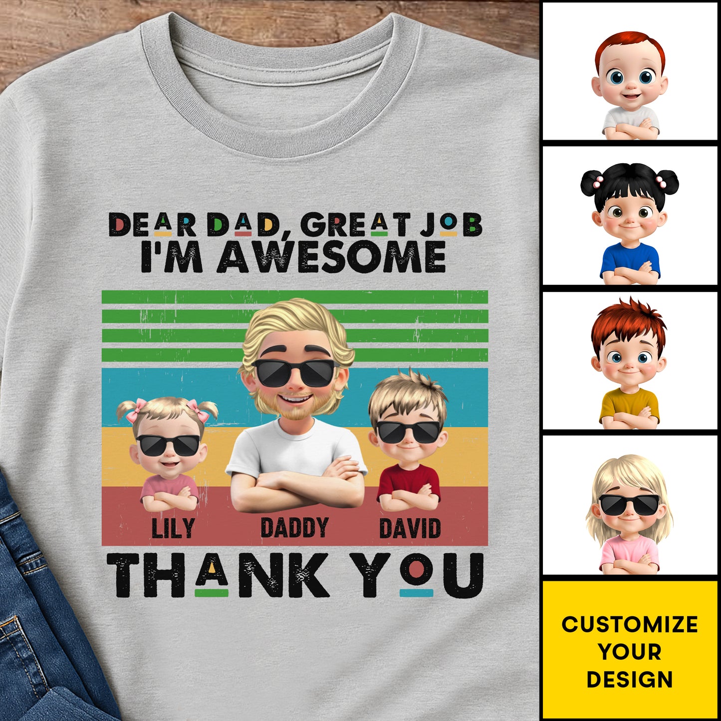 Dear Dad, Great Job We're Awesome Thank You, Cartoon Figures And Sunglasses - Personalized Custom Unisex T-shirt, Hoodie - DAD106_WBAS
