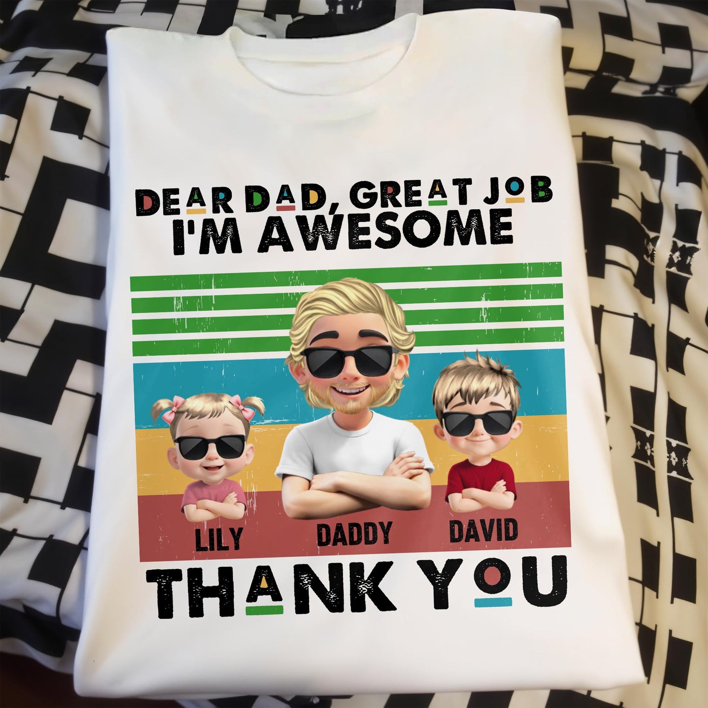 Dear Dad, Great Job We're Awesome Thank You, Cartoon Figures And Sunglasses - Personalized Custom Unisex T-shirt, Hoodie - DAD106_WBAS