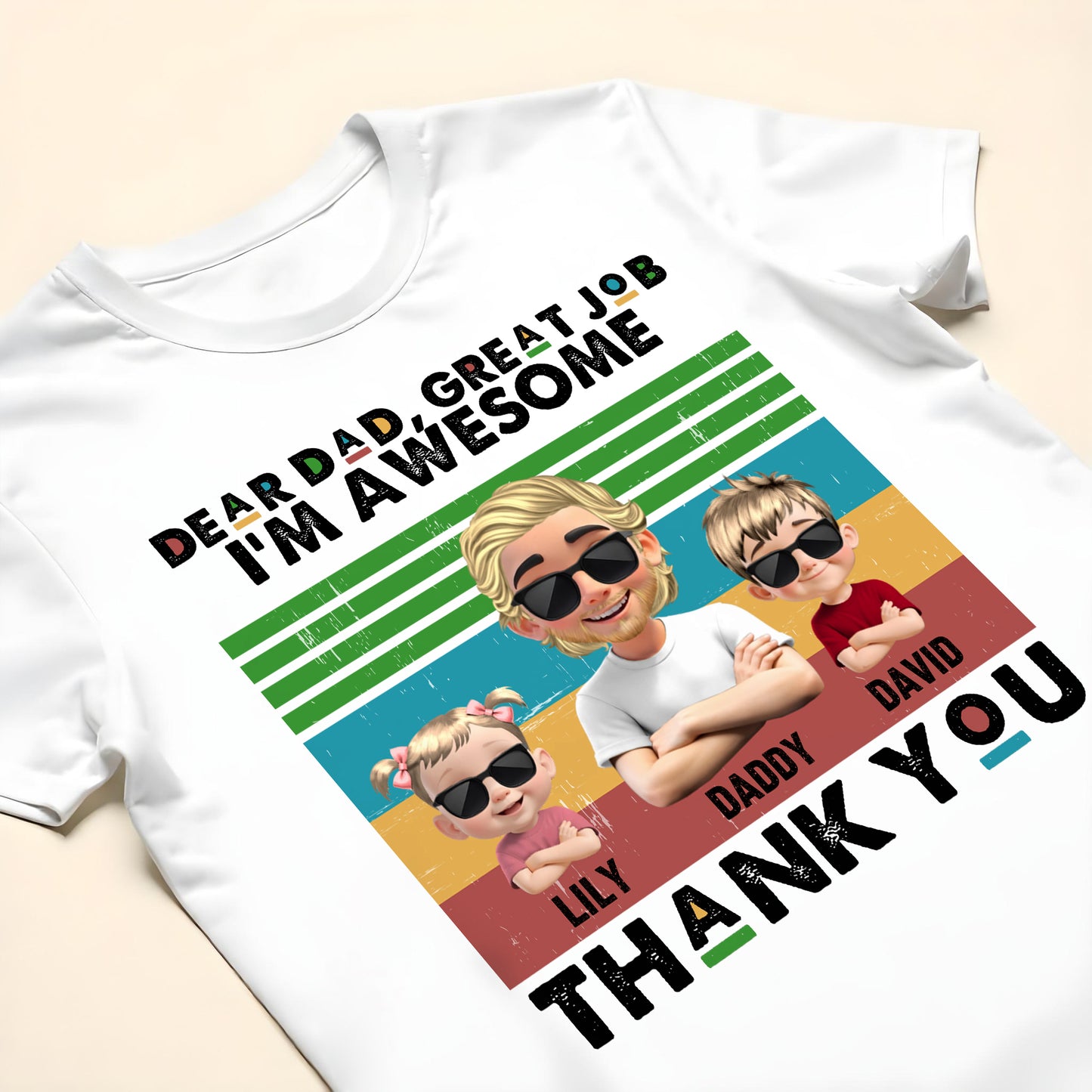 Dear Dad, Great Job We're Awesome Thank You, Cartoon Figures And Sunglasses - Personalized Custom Unisex T-shirt, Hoodie - DAD106_WBAS