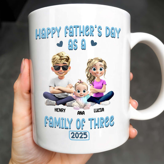 Happy Father's Day As A Family Of Three, Hearts And Family Design