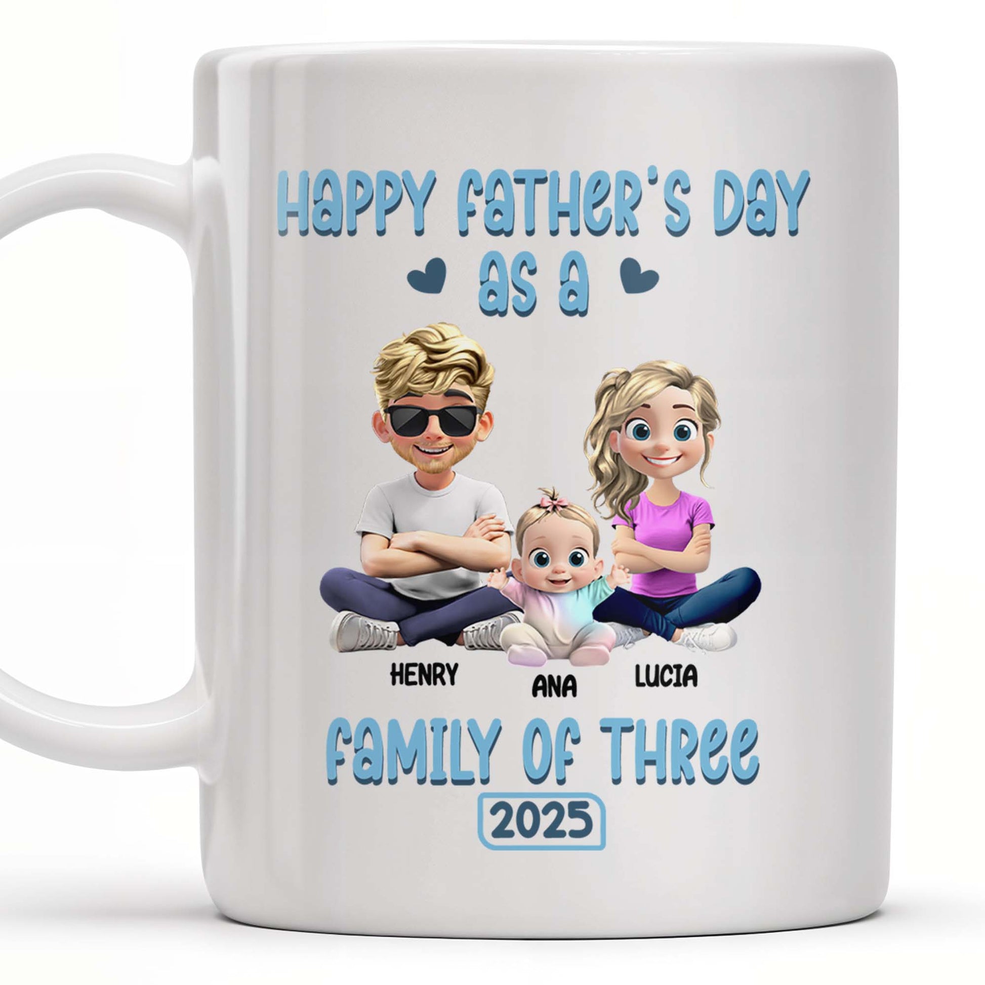 Happy Father's Day As A Family Of Three, Hearts And Family Design