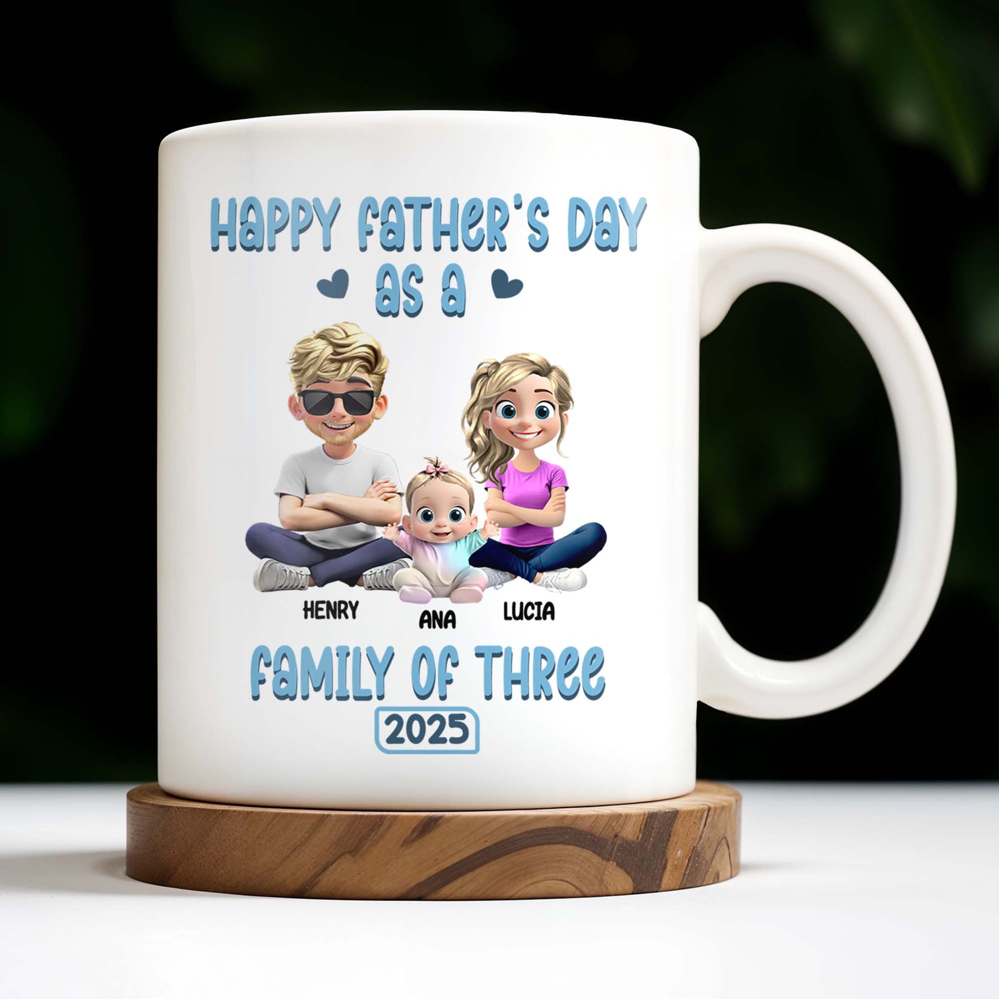 Happy Father's Day As A Family Of Three, Hearts And Family Design