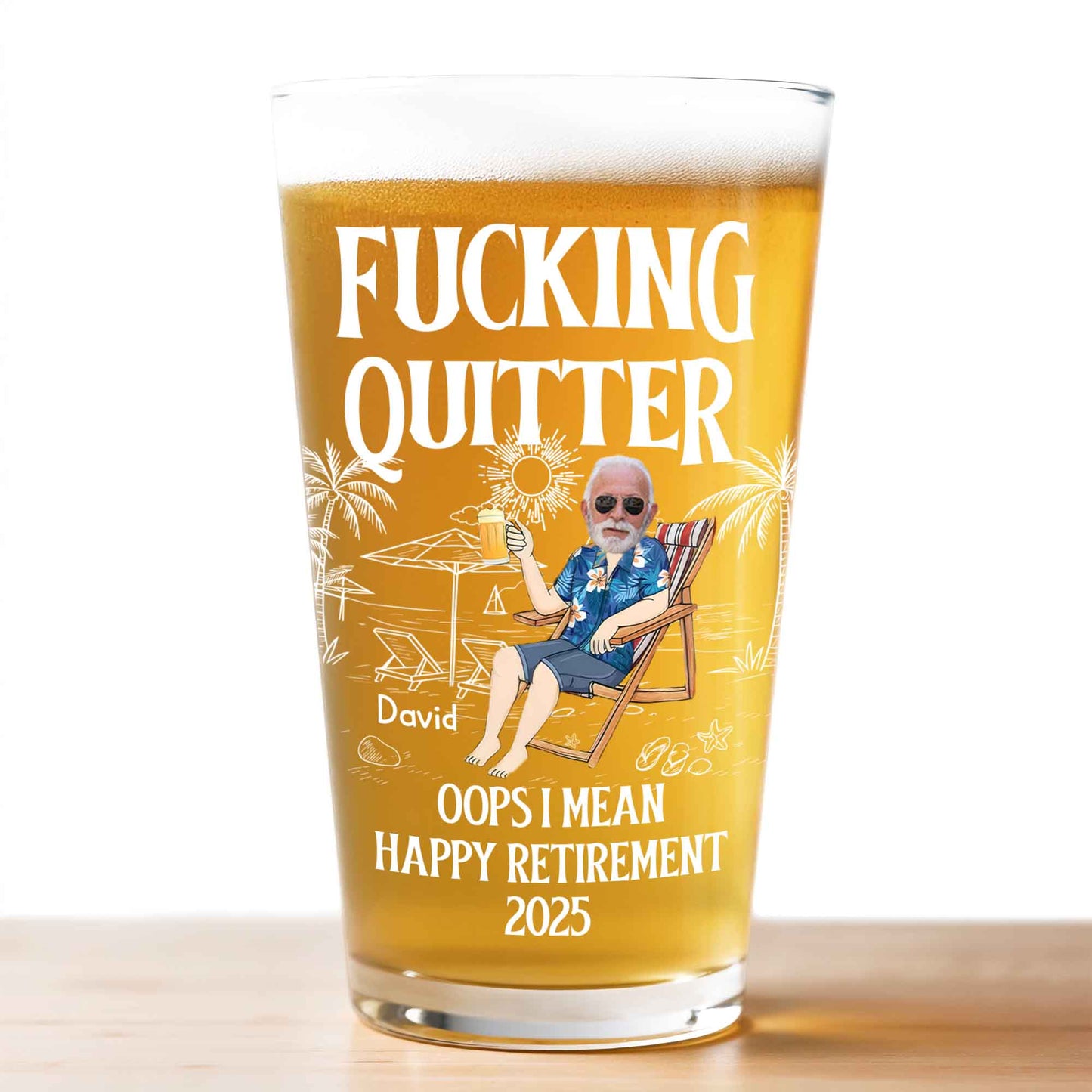 Effing Quitter. Oops I Mean Happy Retirement, Palm Trees, Sun, Beach Chair