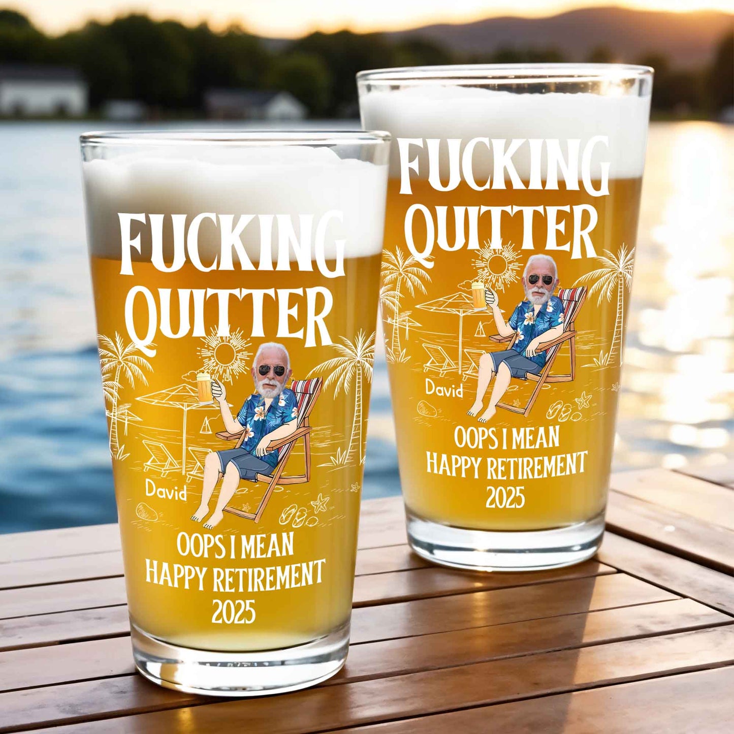 Effing Quitter. Oops I Mean Happy Retirement, Palm Trees, Sun, Beach Chair