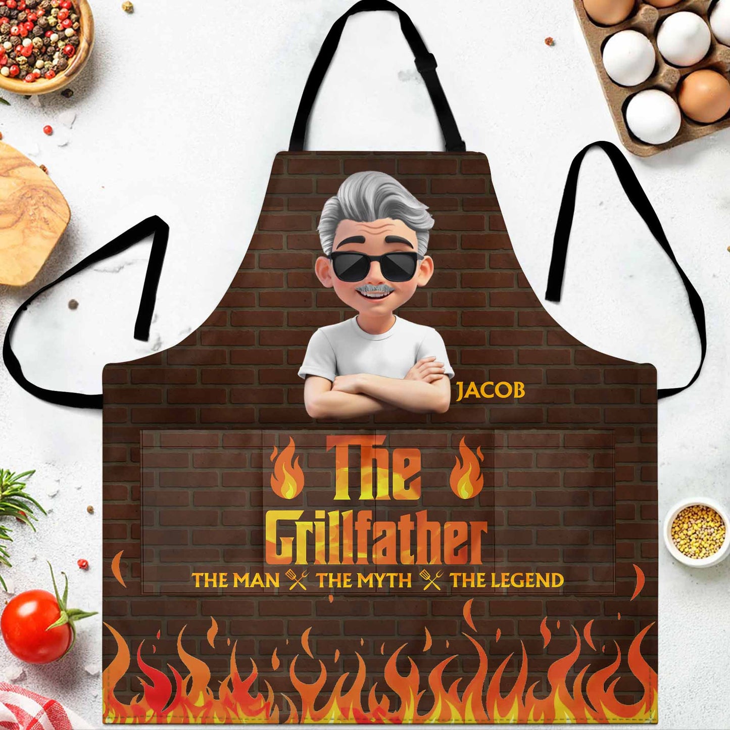 The Grillfather, The Man, The Myth, The Legend, Brick and Flames