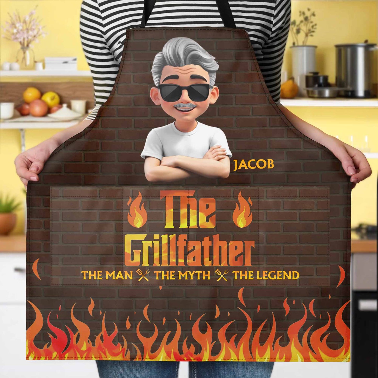 The Grillfather, The Man, The Myth, The Legend, Brick and Flames