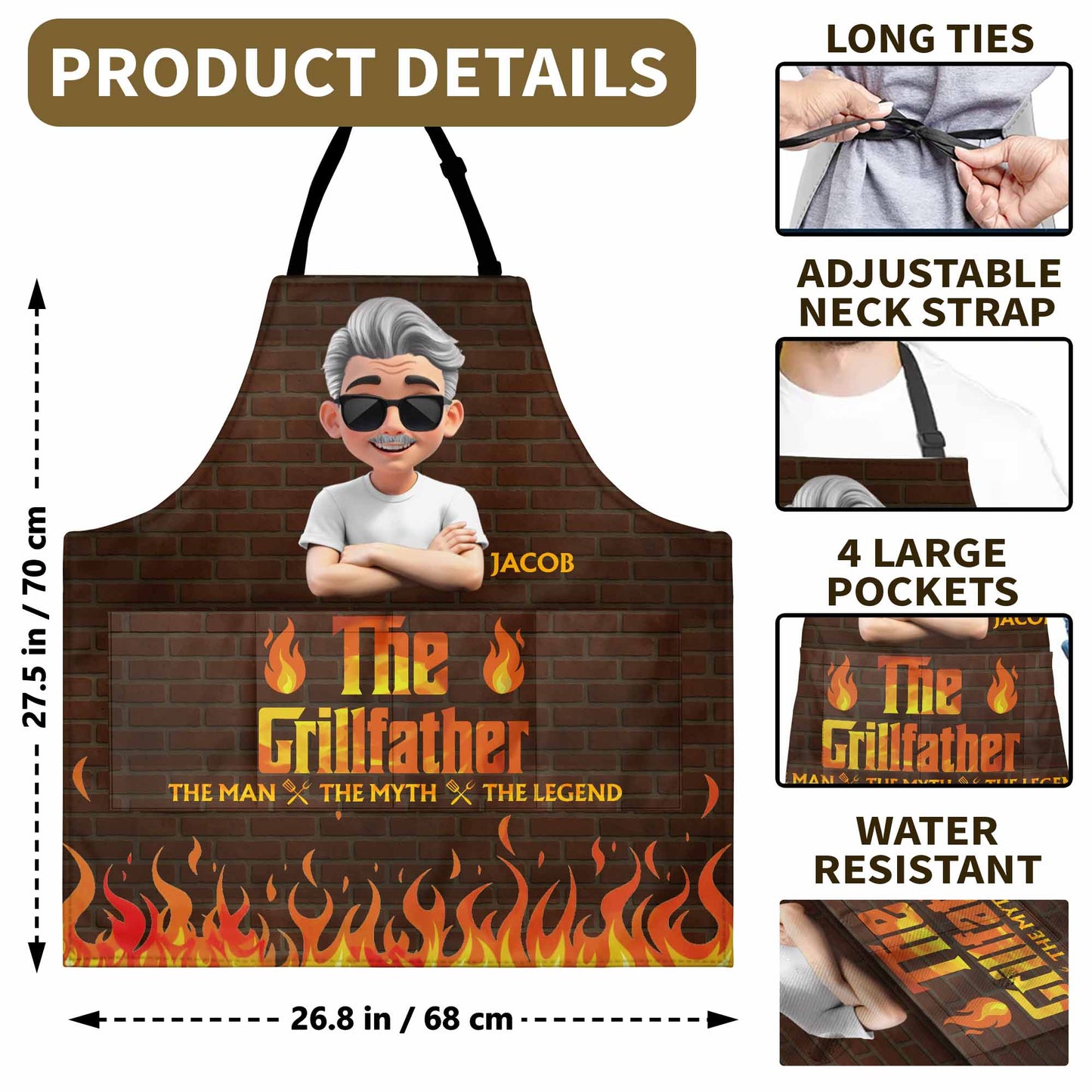 The Grillfather, The Man, The Myth, The Legend, Brick and Flames