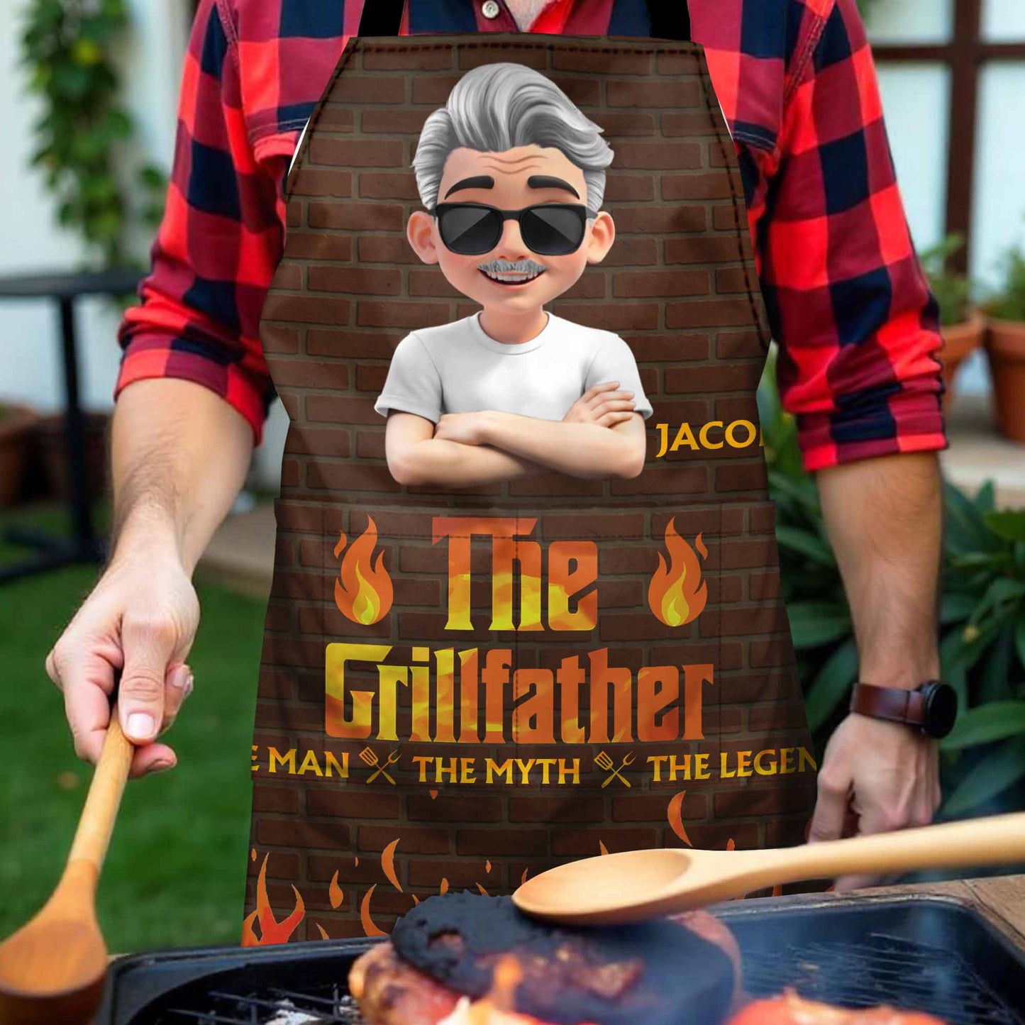 The Grillfather, The Man, The Myth, The Legend, Brick and Flames