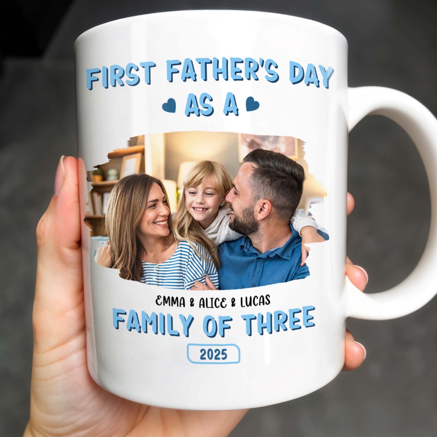 First Father's Day As A Family Of Three, Family Photo And Heart Icons
