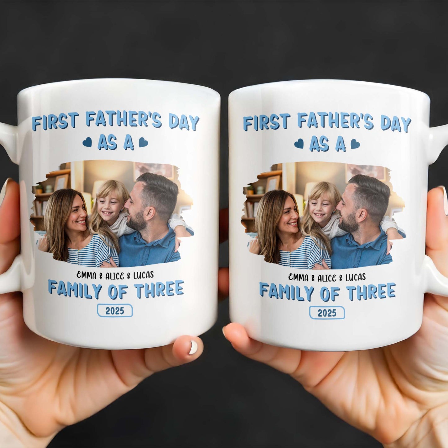First Father's Day As A Family Of Three, Family Photo And Heart Icons