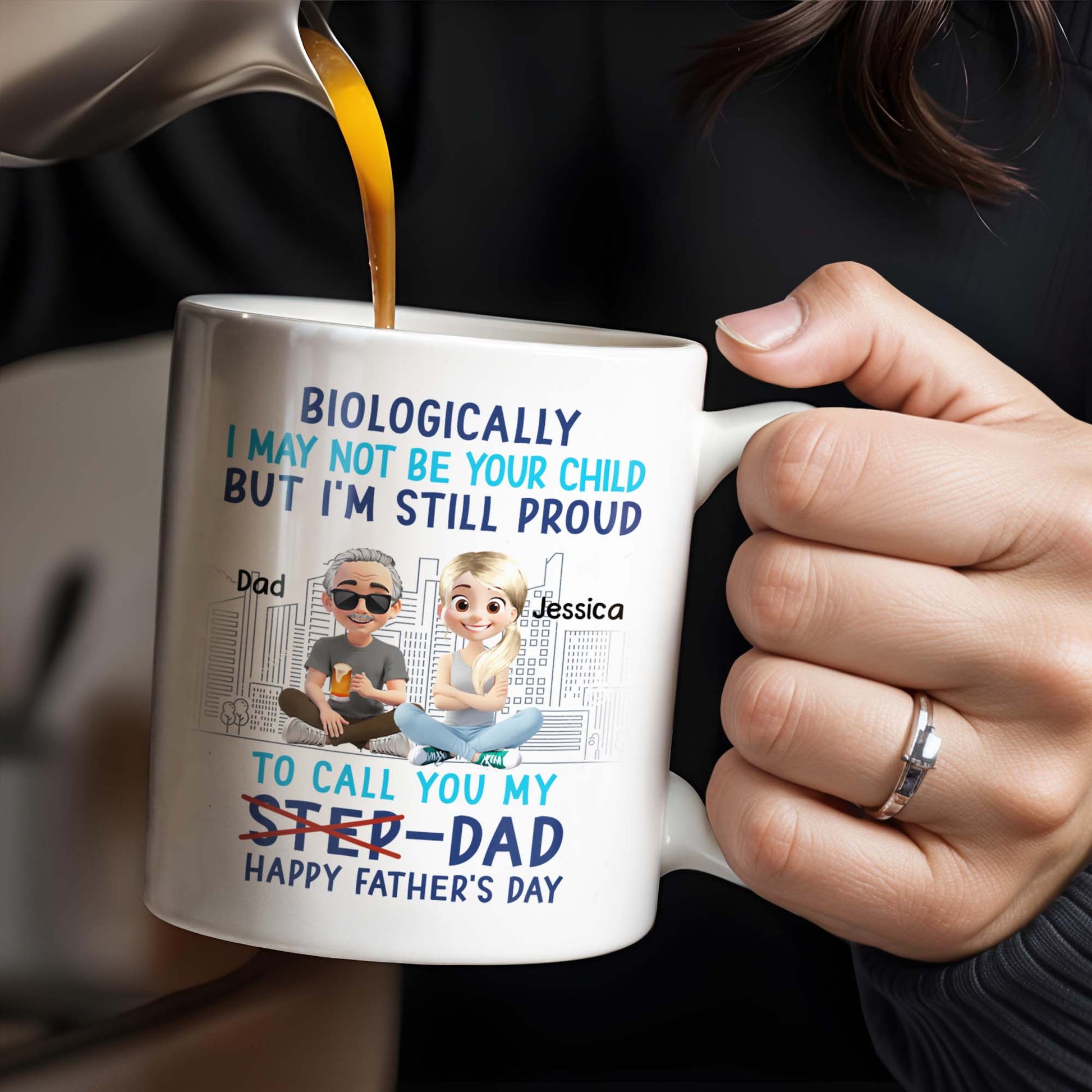 Biologically I May Not Be Your Child But I'm Still Proud To Call You My Step-Dad, Cartoon Characters and City Skyline
