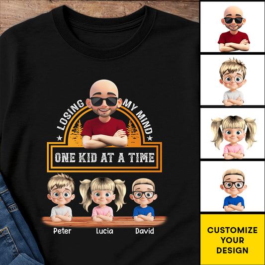 Losing My Mind One Kid At A Time, Father And Kids - Personalized Custom Unisex T-shirt, Hoodie - DAD164_BBAS