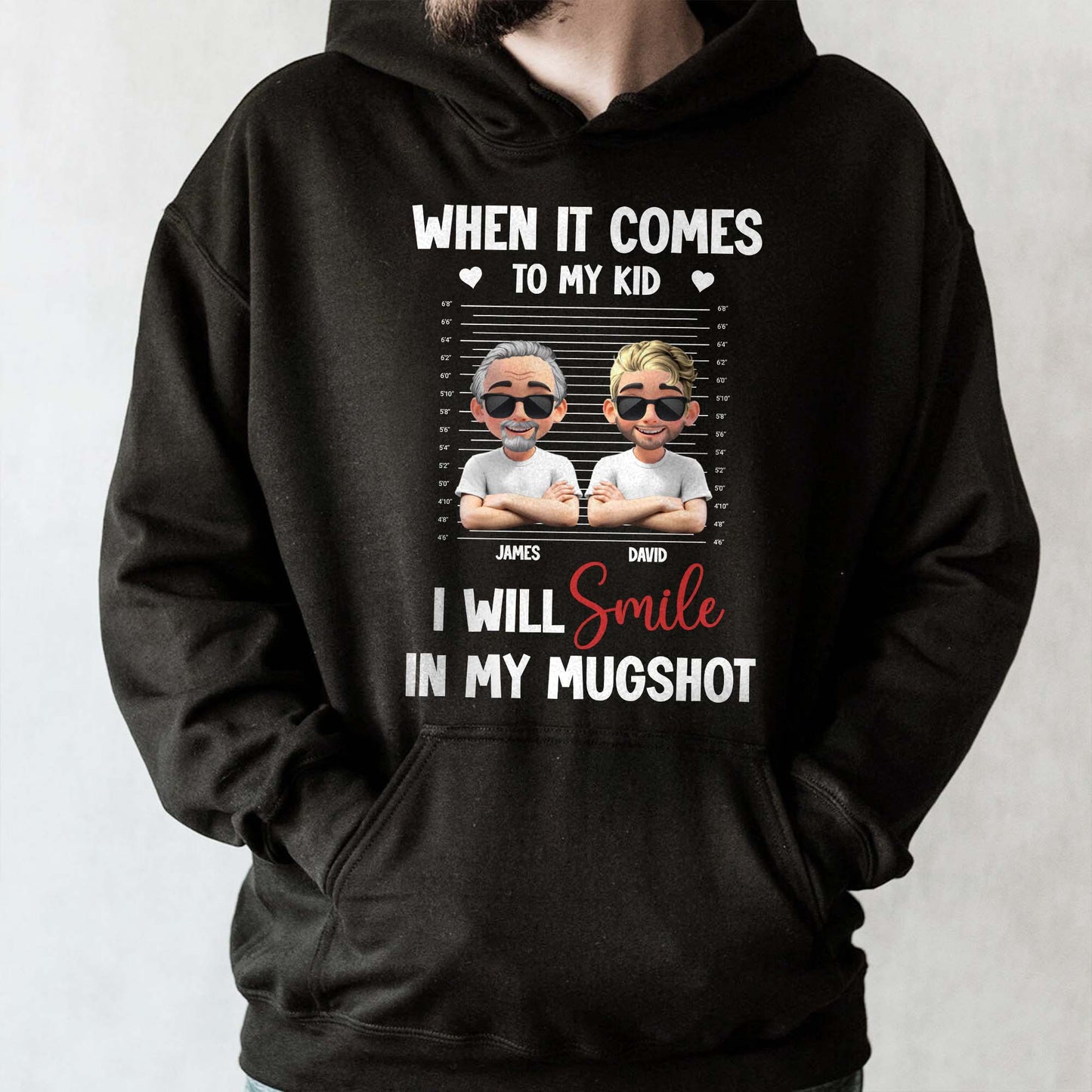 When It Comes To My Kid I Will Smile In My Mugshot, Caricature Figures