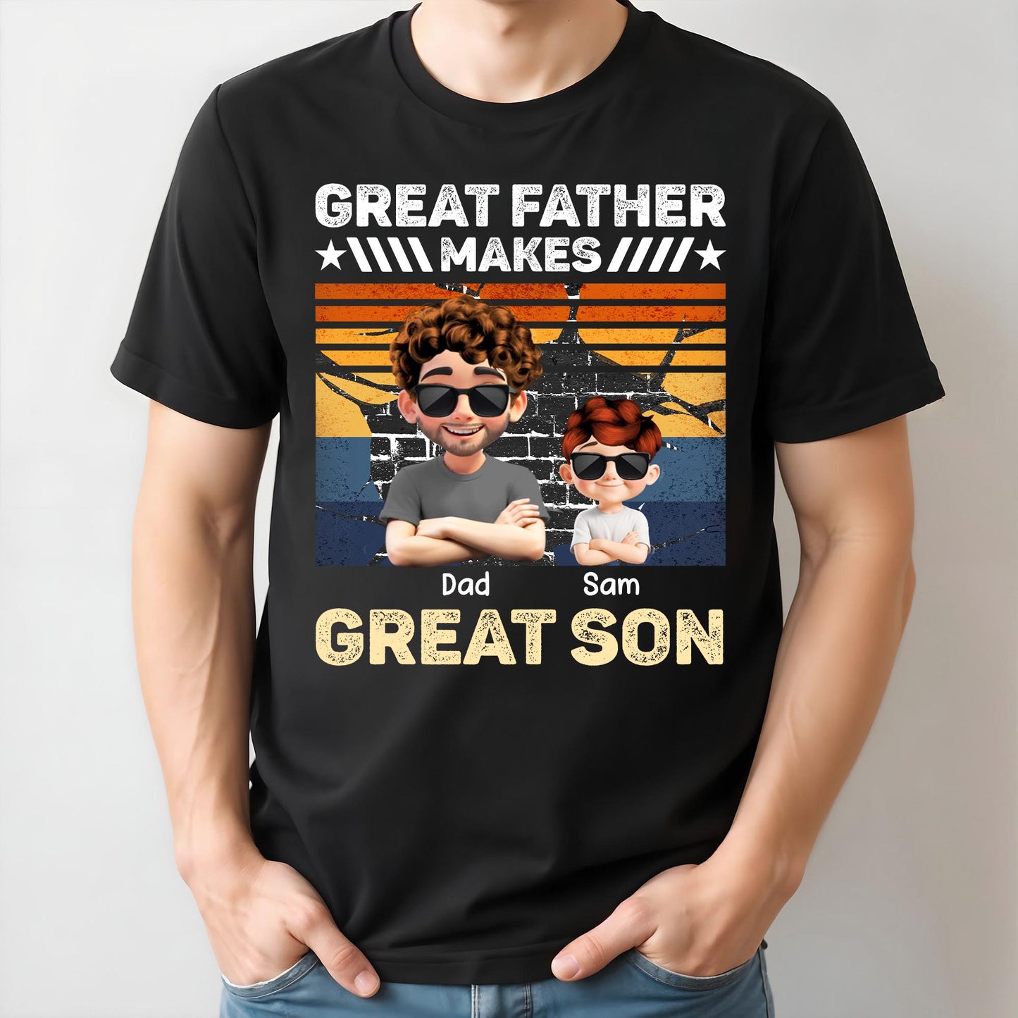 Great Father Make Great Son, Stars and Stripes - Personalized Custom Unisex T-shirt, Hoodie - DAD173_BBAS