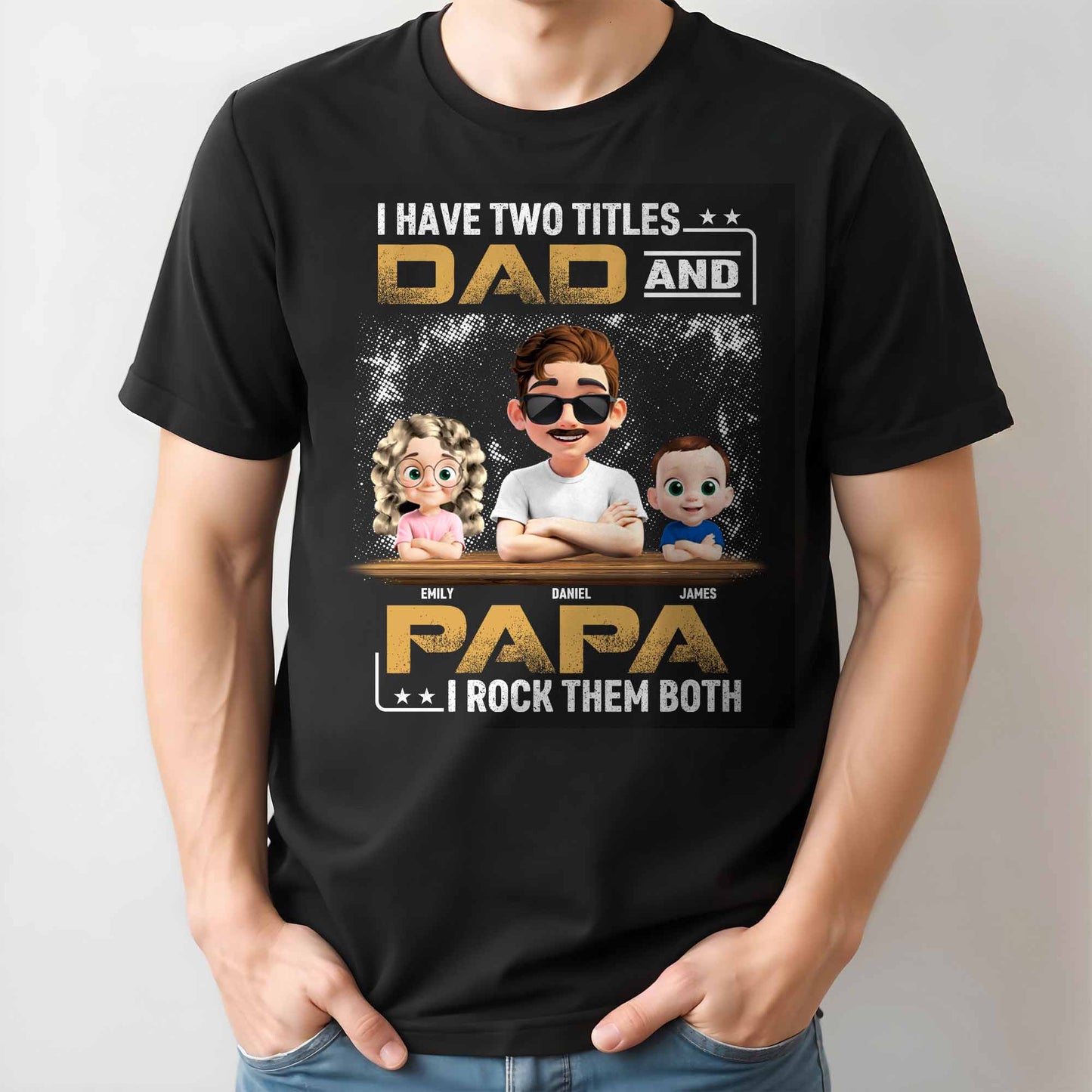 I Have Two Titles Dad And Papa I Rock Them Both, Cartoon Characters - Personalized Custom Unisex T-shirt, Hoodie - DAD181_BBAS