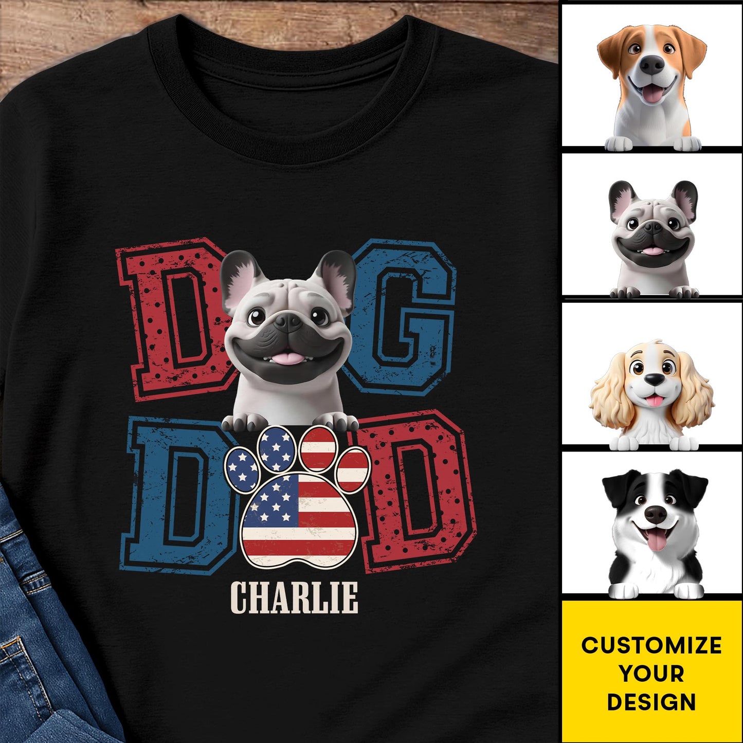 Dog Dad With American Flag Colors And Cute Dog